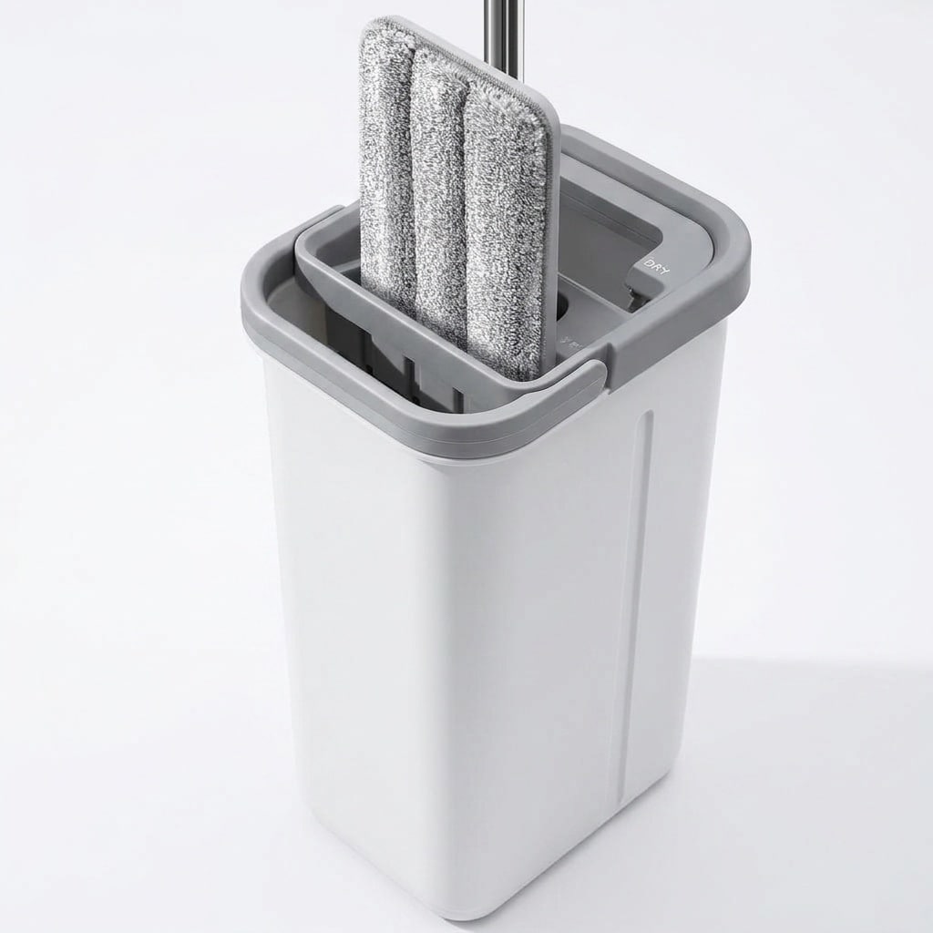 Phyfalip  Mop and Bucket Set Hands Free Flat Floor Mop with 3 Microfiber Pads Wet and Dry Use for Hardwood Tile Laminate Vinyl and Walls