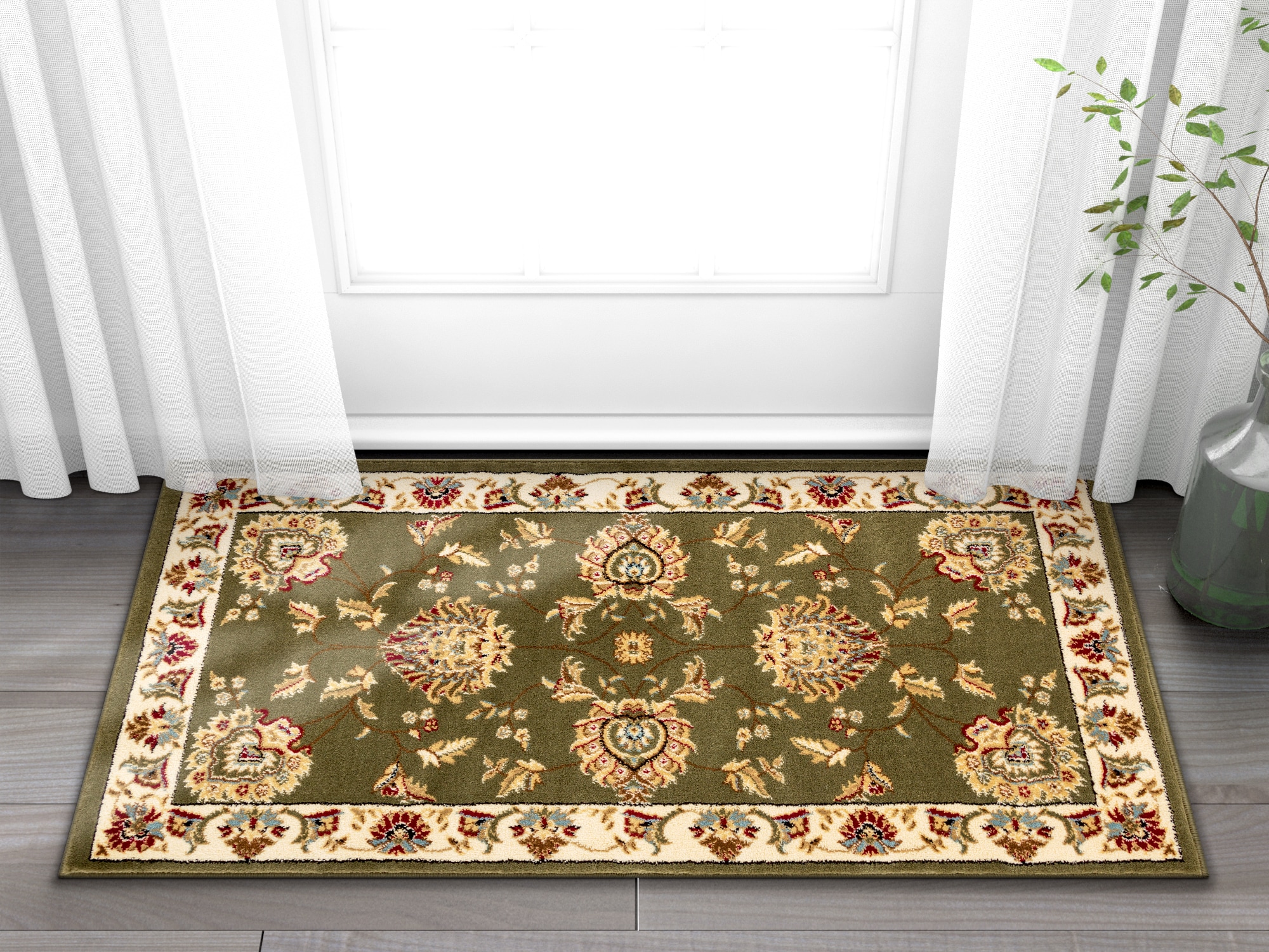 Well Woven 36053 2 x 3 (ft) Loomed Polypropylene Green Rectangular Indoor Medallion Persian Area rug