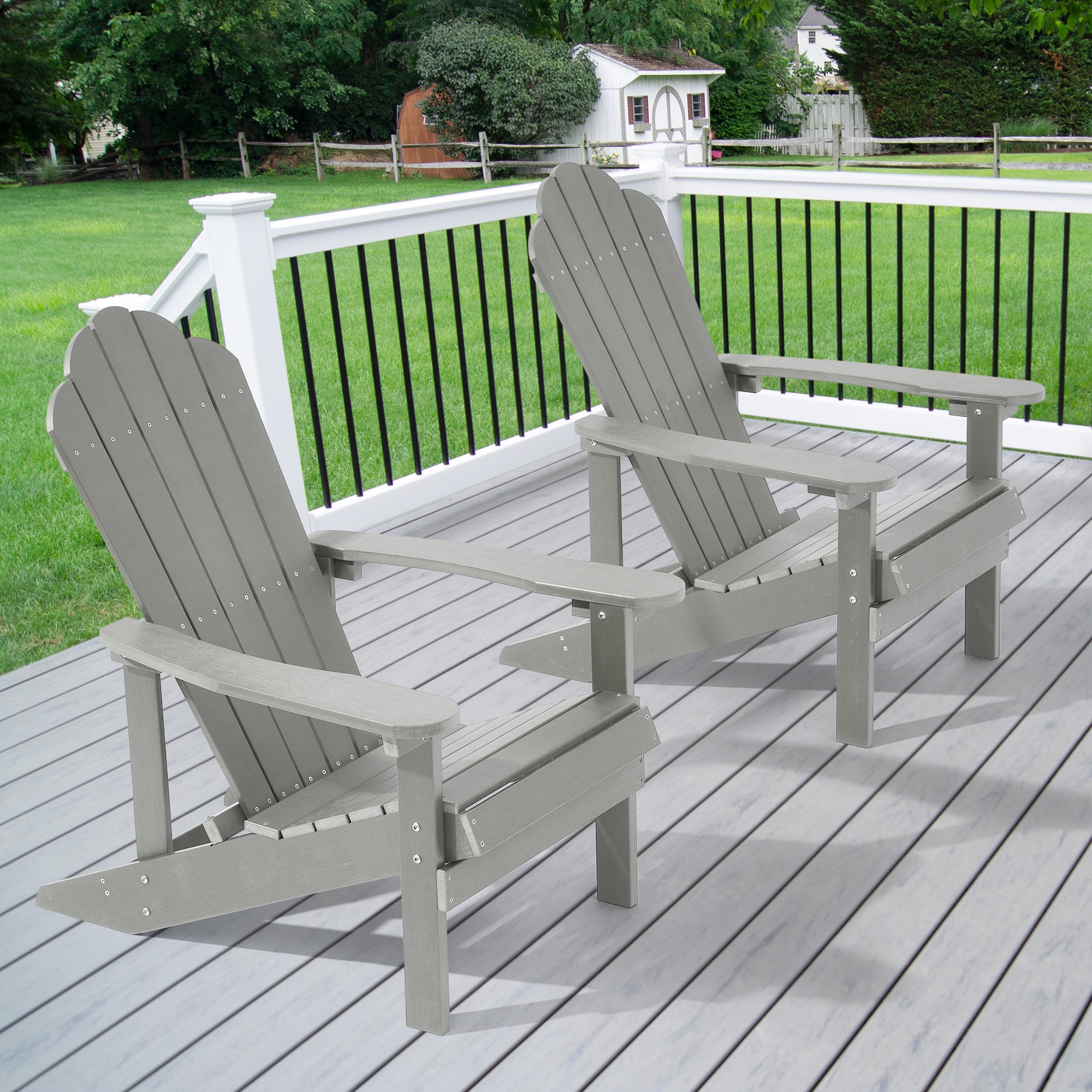 ACEGOSES LW-L3-67-LY-2 Adirondack Chair Set of 2 Light Gray Stationary Adirondack Chair with Solid Seat