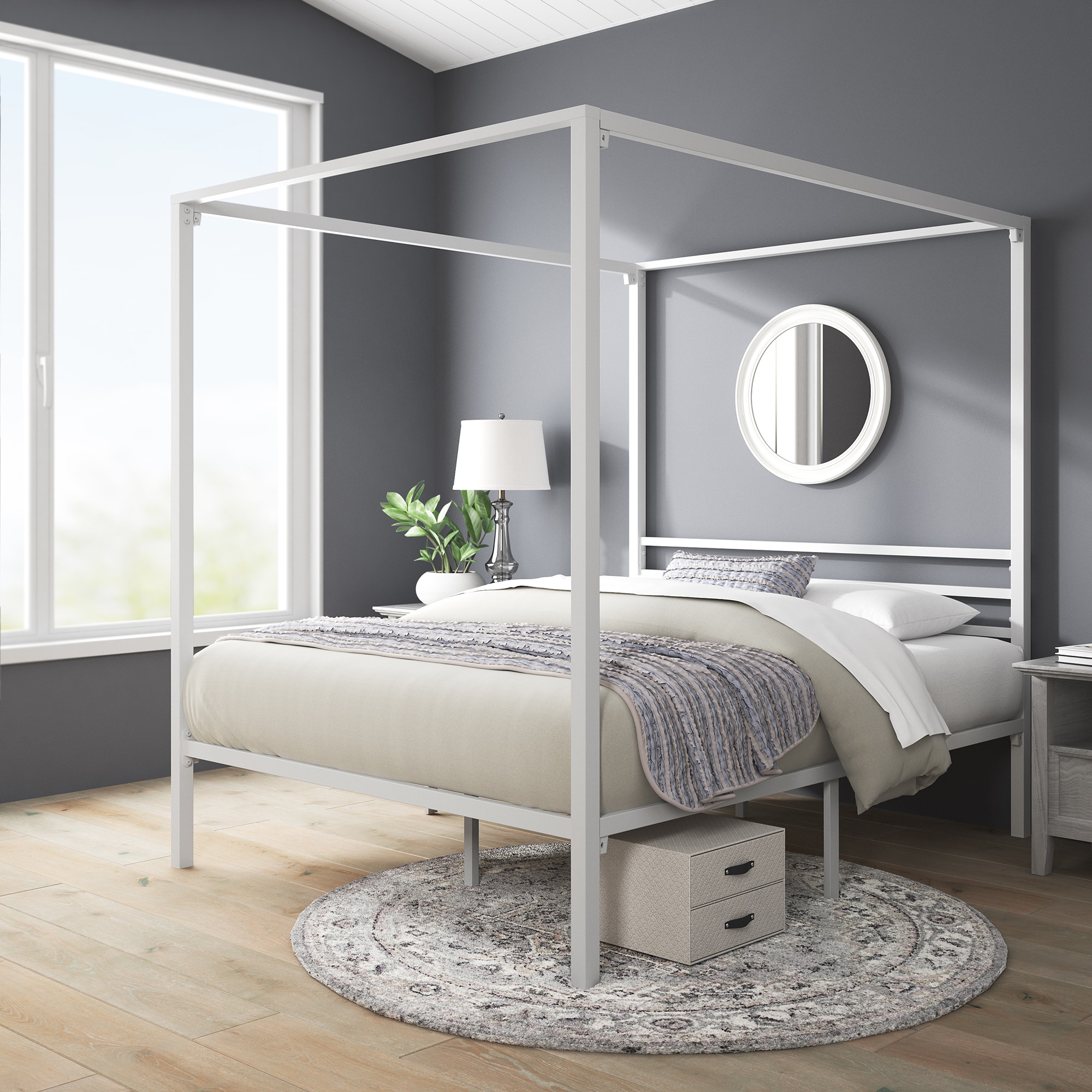 Zinus White Queen Metal Canopy Bed CLO-GGKK-Q at Lowes.com