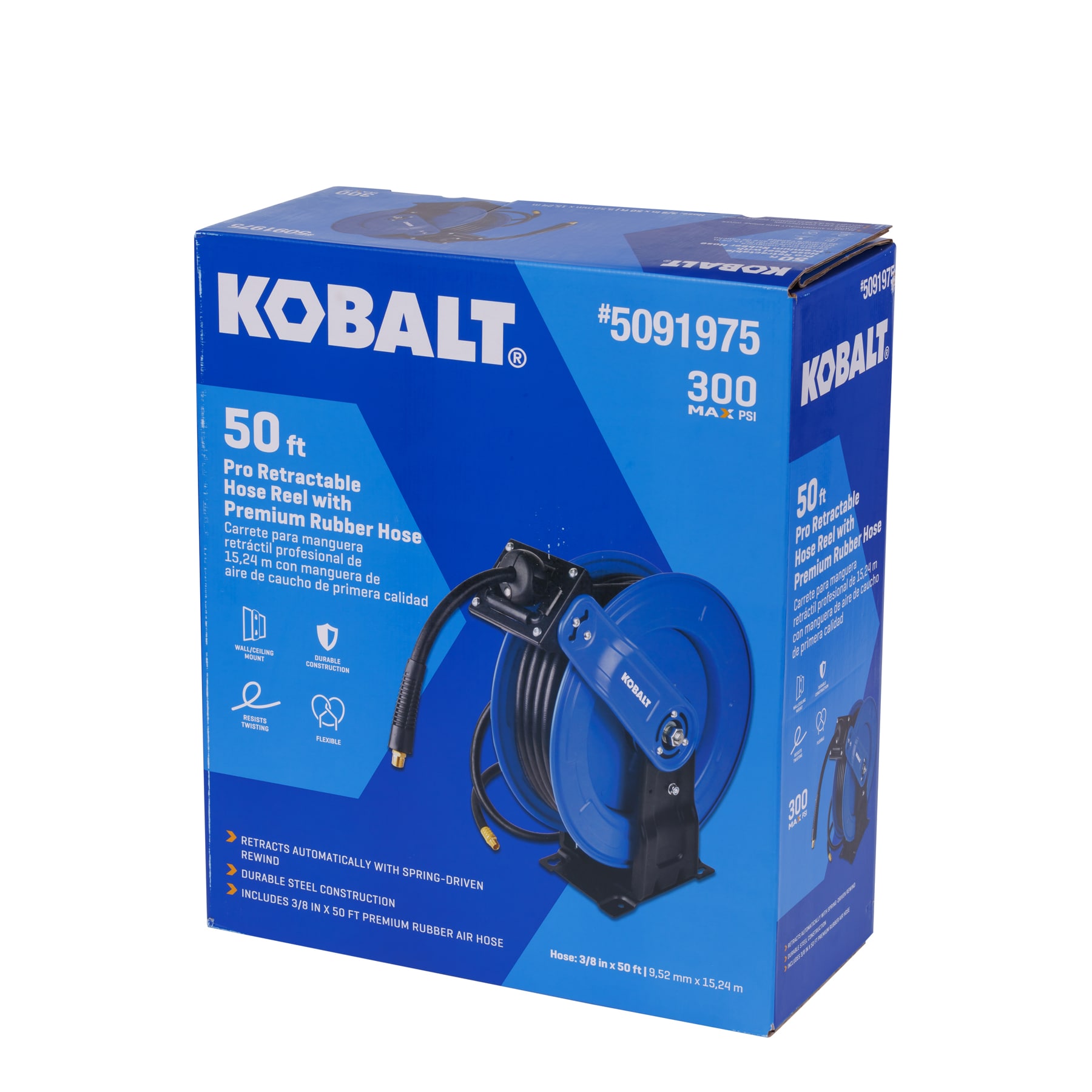 Kobalt Pro Retractable Reel w/3/8-in x 50-ft Rubber Hose | SGY-AIR266