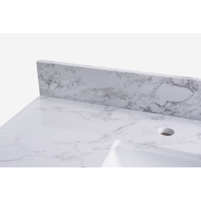 CASAINC 37-in Carrara White Ceramic Undermount Single Sink 3-Hole ...