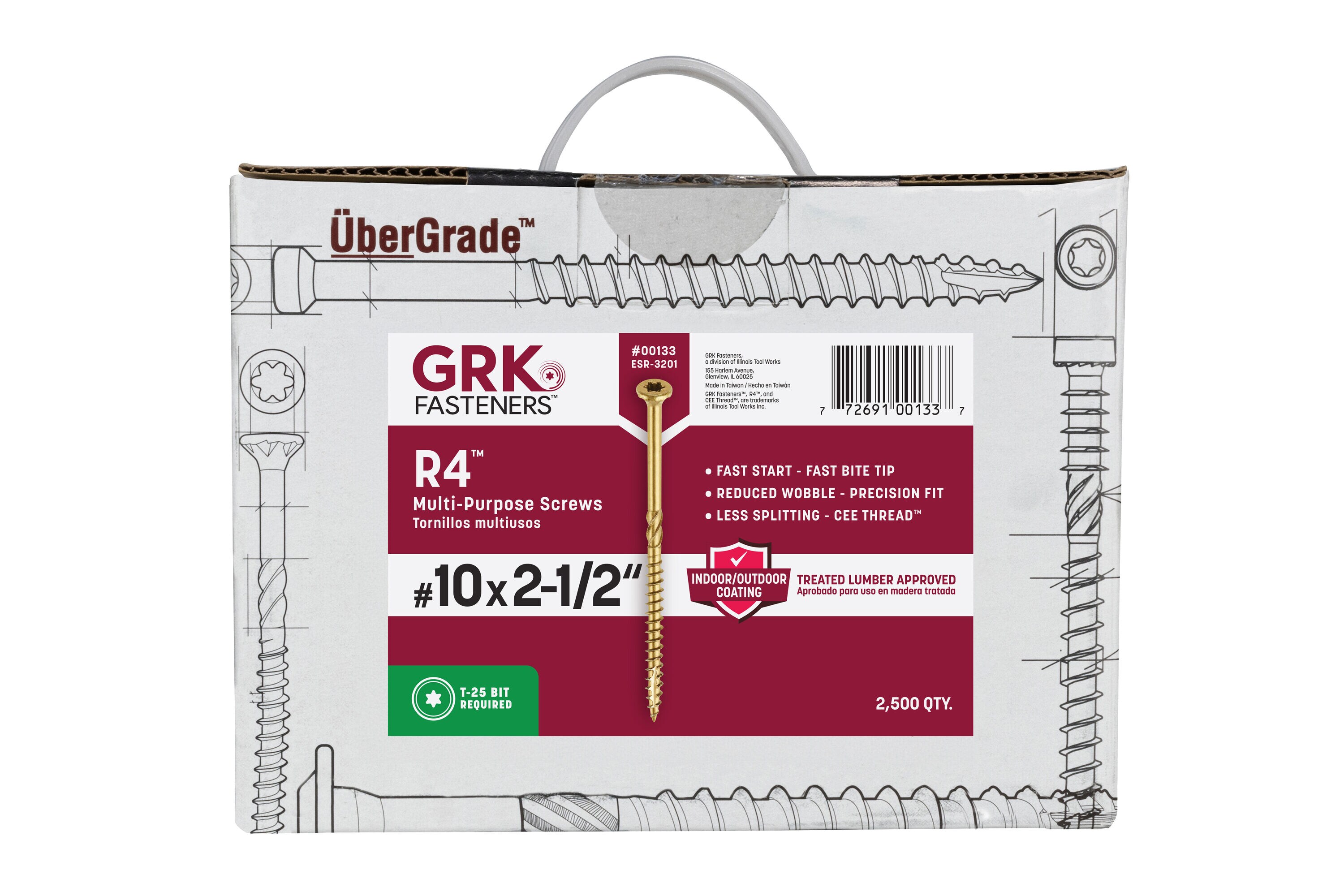 GRK 00133 R4 #10 x 2-1/2-in Polymer Exterior Wood screws ( 2500 -Per Box )