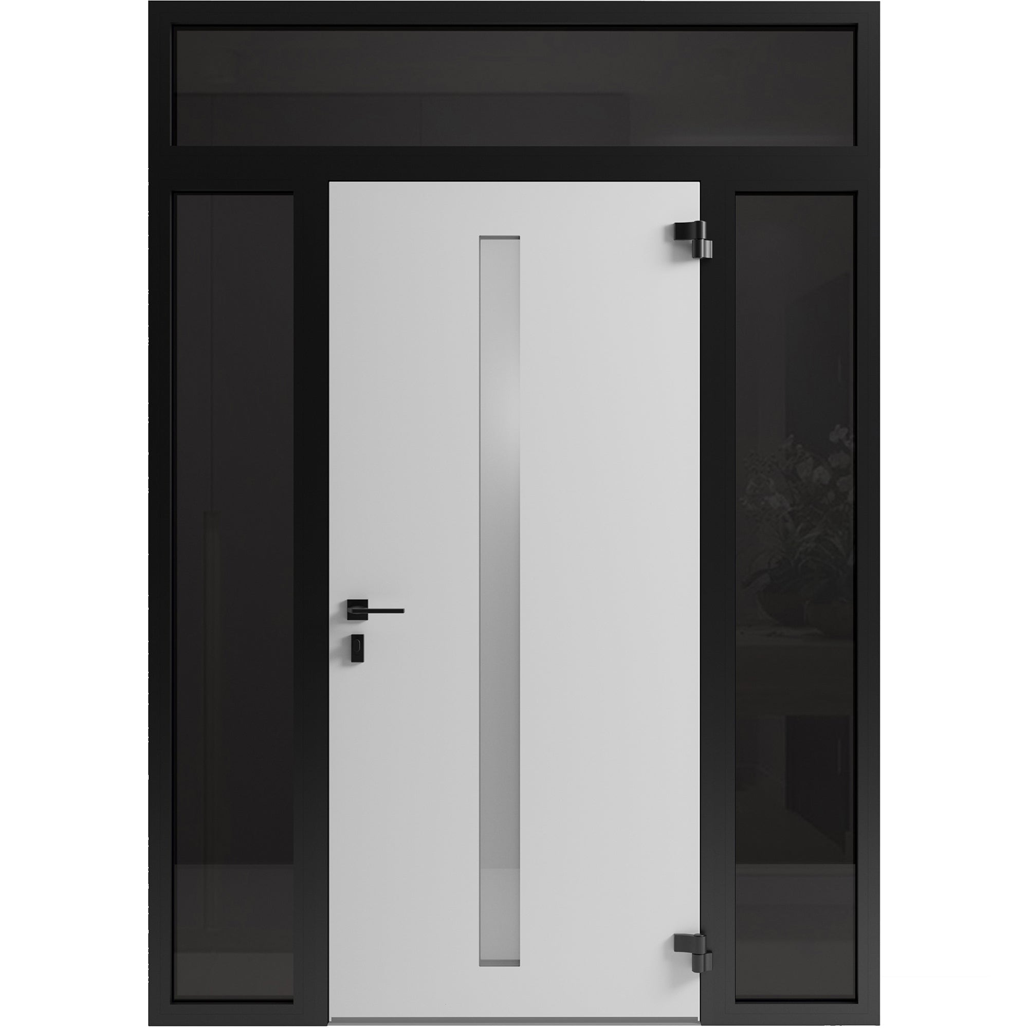 Vdom doors Front Exterior Aluminum Door with Hidden Handle - Hiddex 0155 Ardesia Nero - Prehung Entry Steel Metal Modern Painted W16+36+16xH80+16 Left-hand Inswing