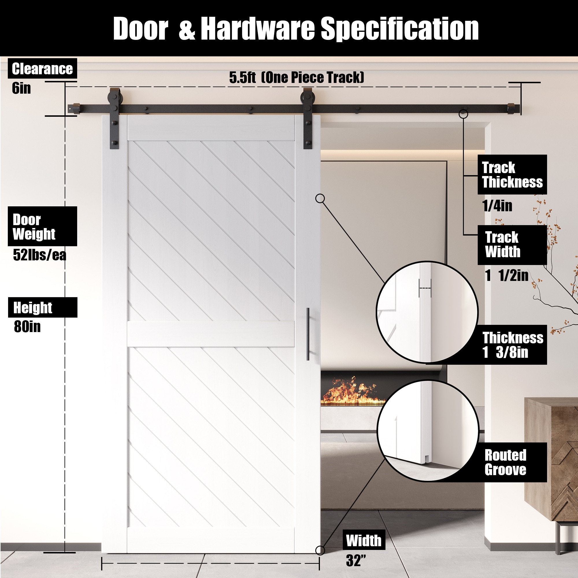 HOMACER YT1H066C-XT2-3280-WH Barn-Doors - View #2