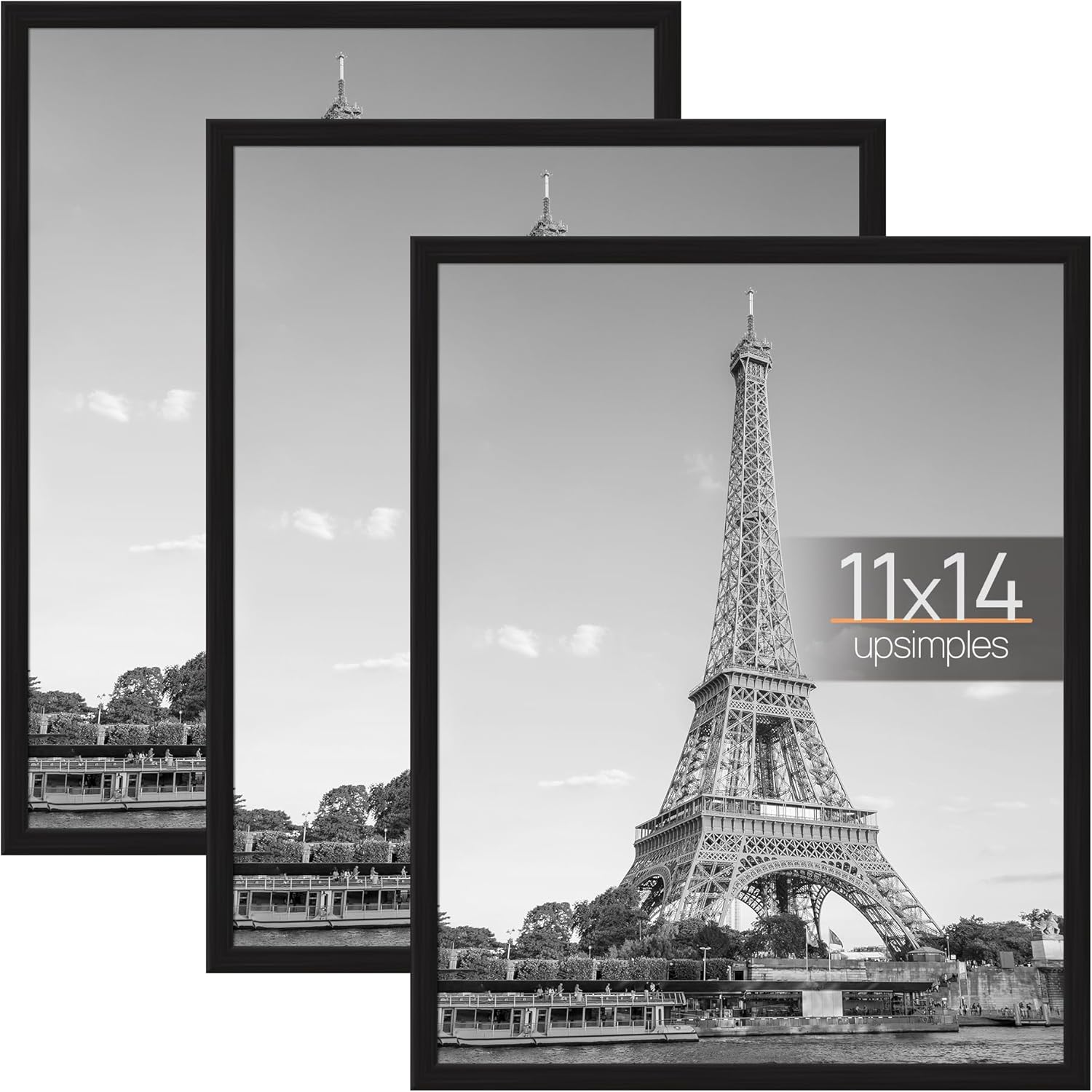 Upsimples B0C53843ZZ 11x14 Poster Frame 3 Pack Black with Scratch Proof Design Slide In Strips for Horizontal or Vertical Wall Mounting