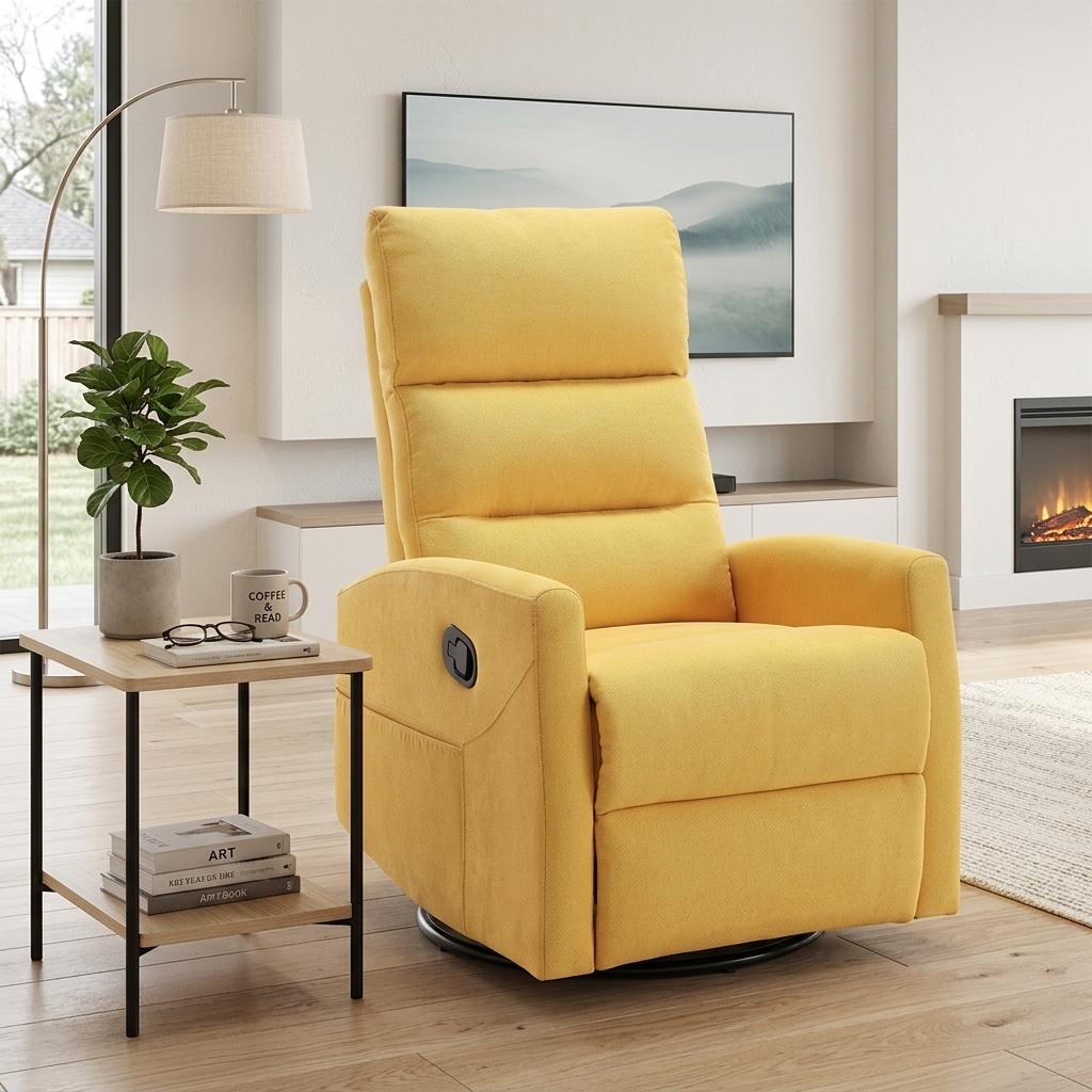 Homy Casa -  Yellow Fabric Manual Recliner Chair with 360 Degree Swivel and Rocking Function Manu...