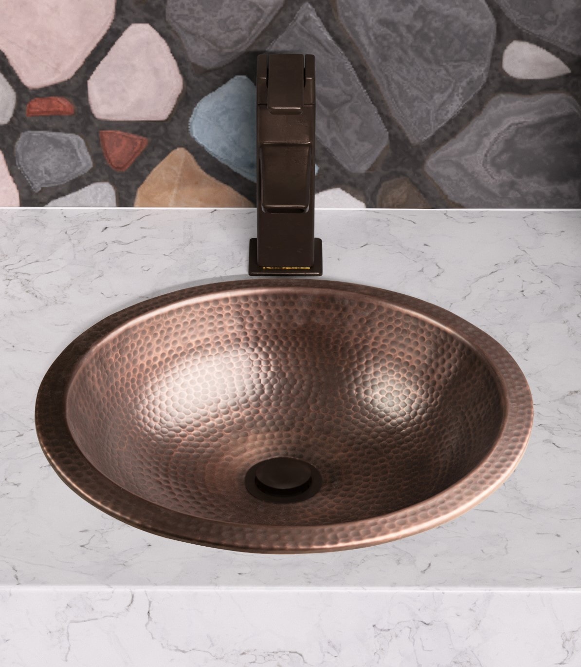 Monarch Abode Hand Hammered Copper Drop-In or Undermount Oval Rustic Bathroom Sink (16-in x 16-in)