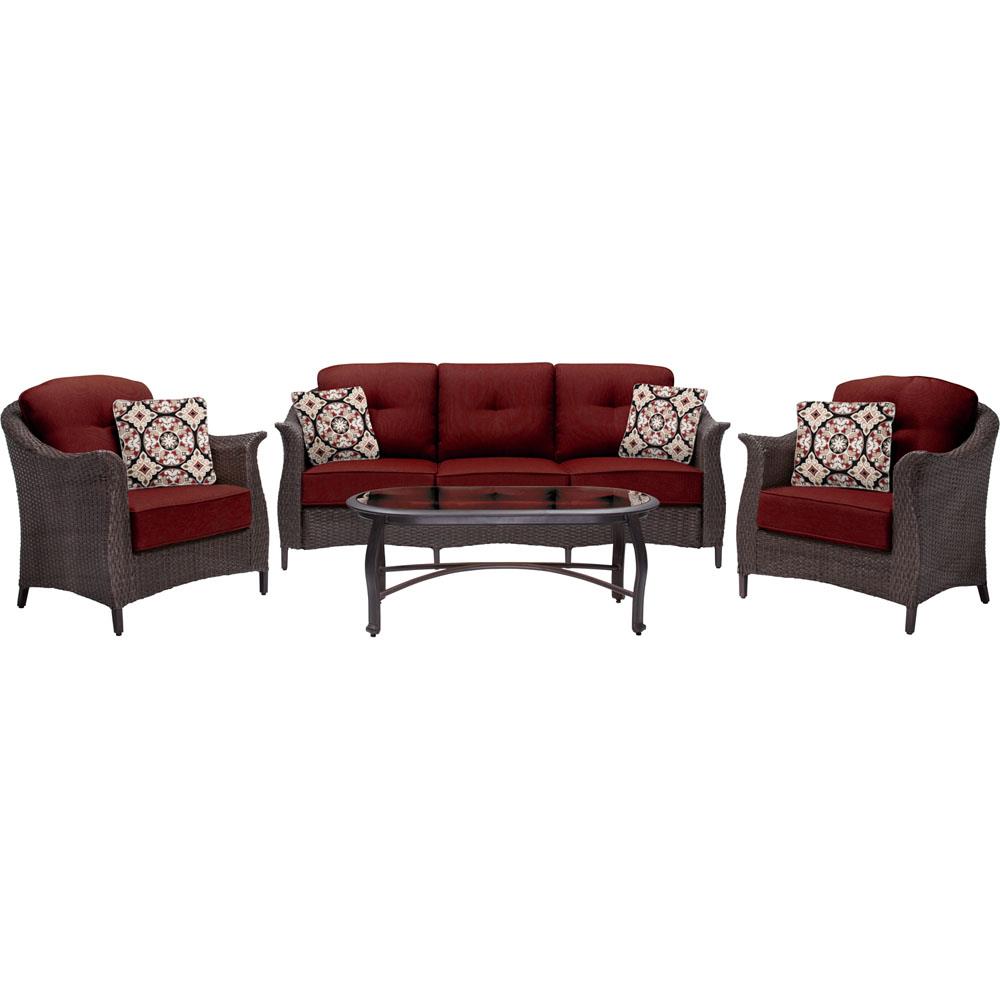 Hanover GRAMERCY4PC-RED Gramercy 4-Piece Patio Conversation Set with Red Cushions