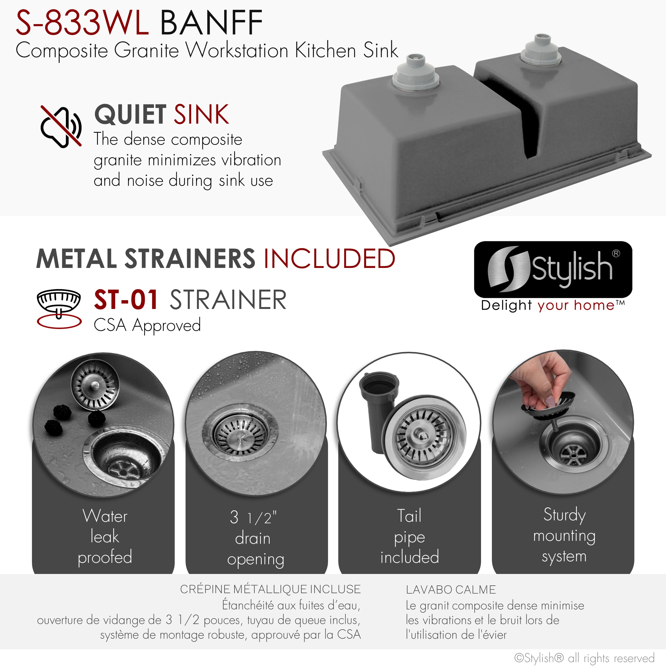 Stylish S-833WL1 Kitchen-Sinks - View #7