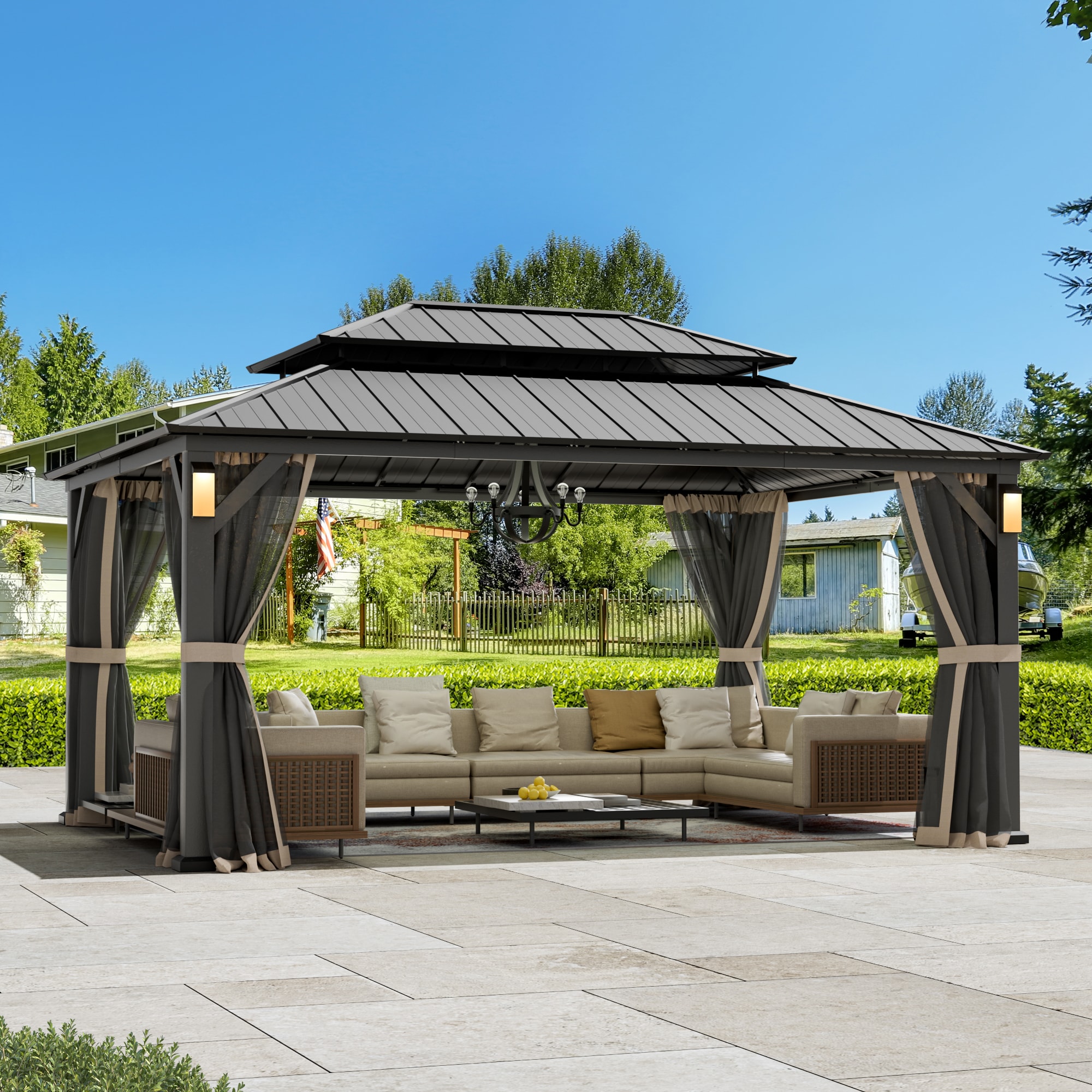 ELEVATE OUTDOORS IG10600148-1216 16-ft x 12-ft Solora Black Gazebo with Hardtop Roof (Screen Included)