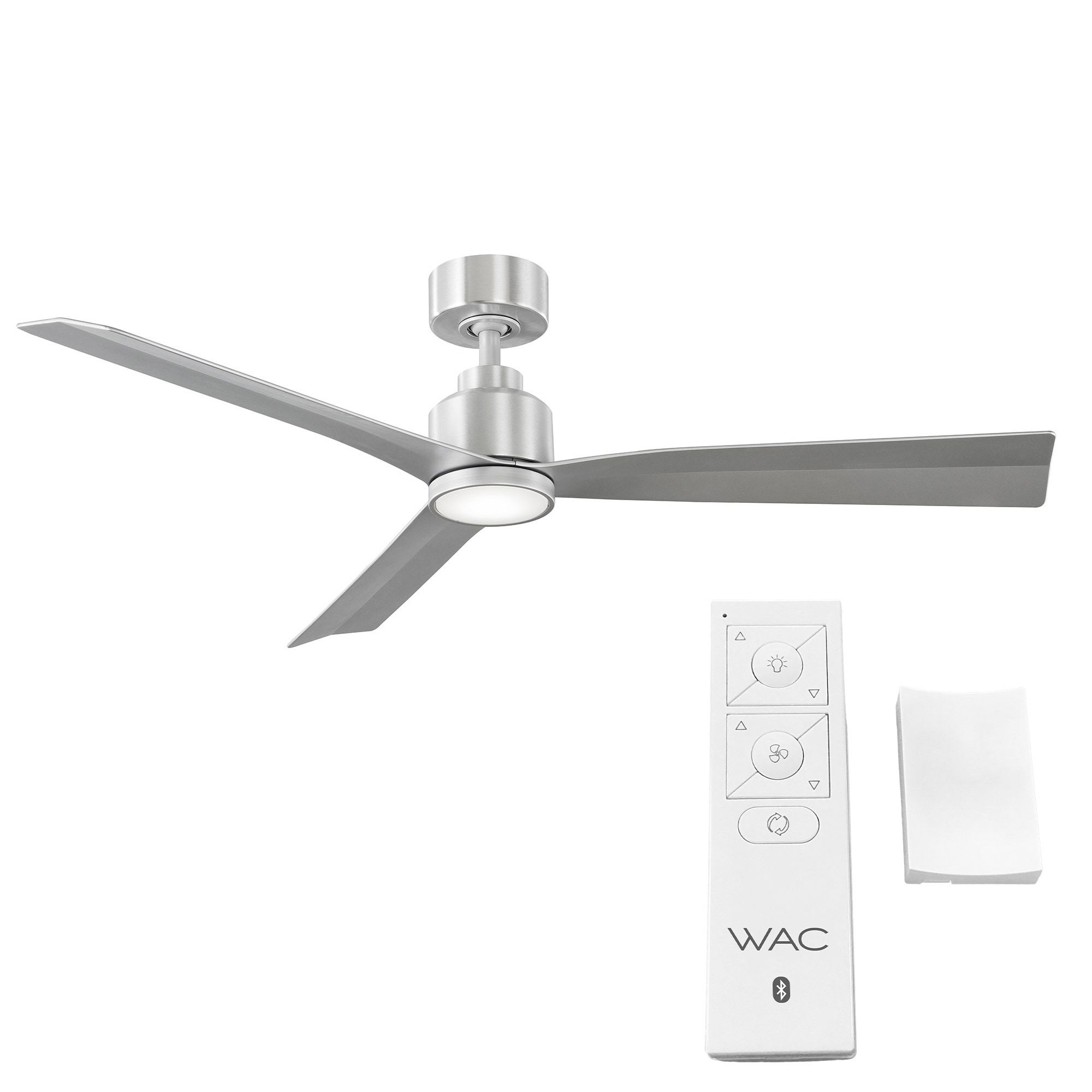 WAC Lighting Clean 52-in Brushed Aluminum LED Indoor/Outdoor Smart Ceiling  Fan with Light Remote (3-Blade) in the Ceiling Fans department at