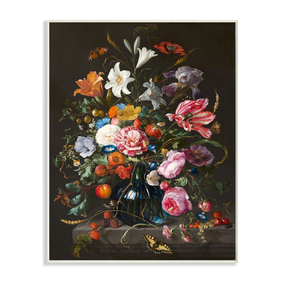 Elegant floral bouquet butterfly and fruit details 15-in H x 10-in W Floral Print in Gray | - Stupell Industries AB-179-WD-10X15