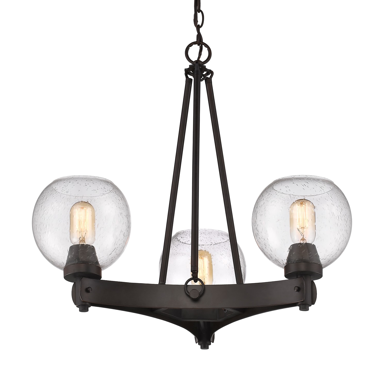 Rustic Mini Chandelier in Rubbed Bronze with Seeded Glass