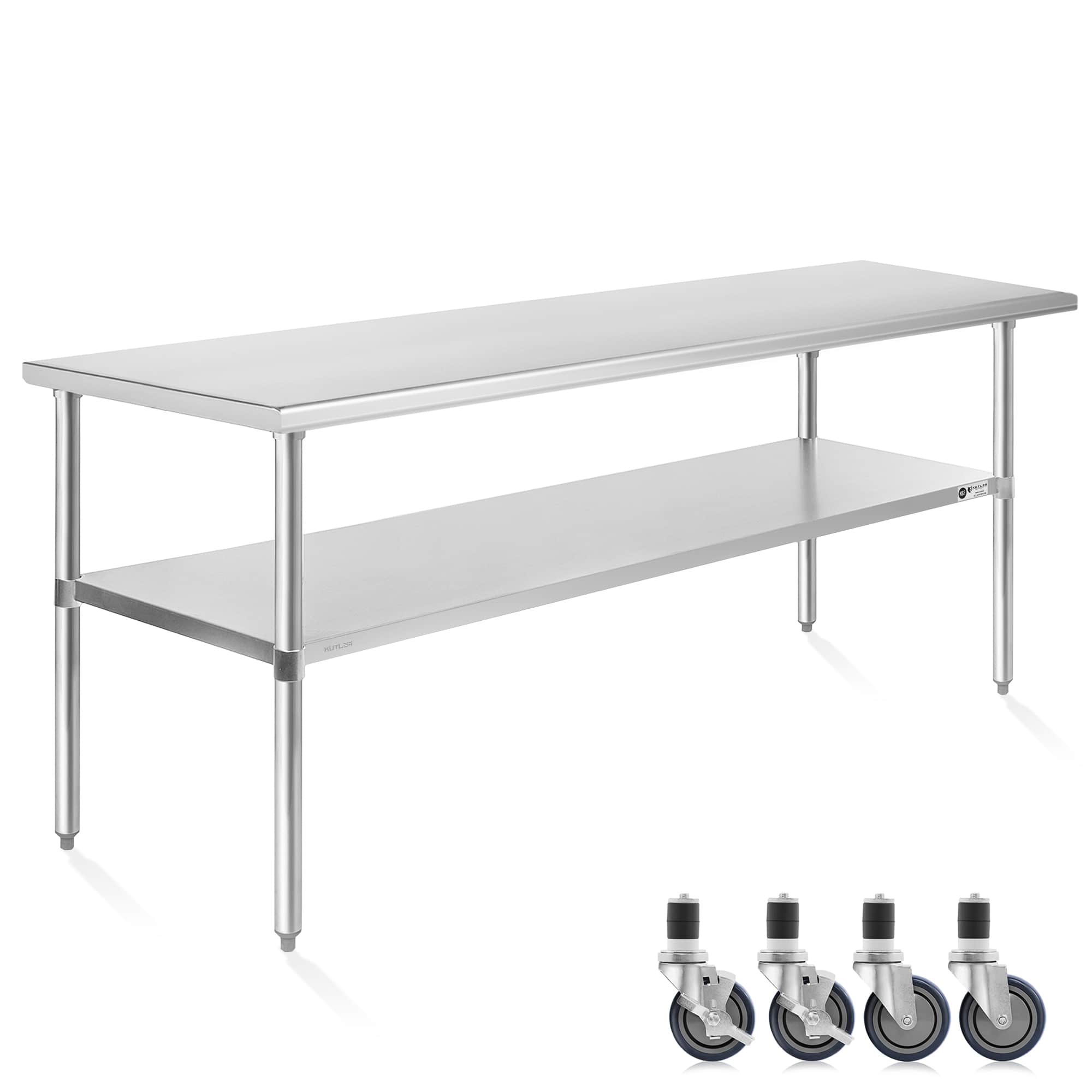 KUTLER PREP-KT-13-4W. 30 x 60-in NSF Commercial Stainless Steel Prep and Work Table w Wheels