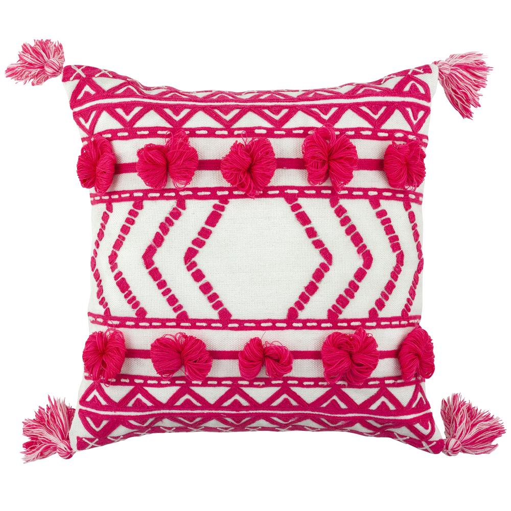 Divine Home Geometric Pink Square Throw Pillow in the Outdoor