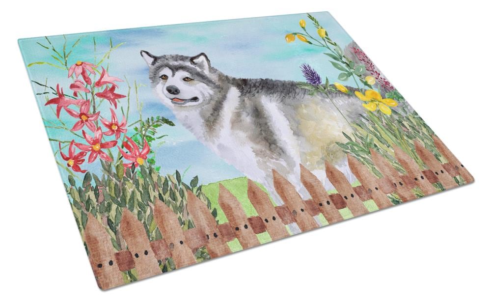 Caroline's Treasures CK1200LCB Springtime Dog 11.25-in L x 15.75-in W Glass Cutting Board