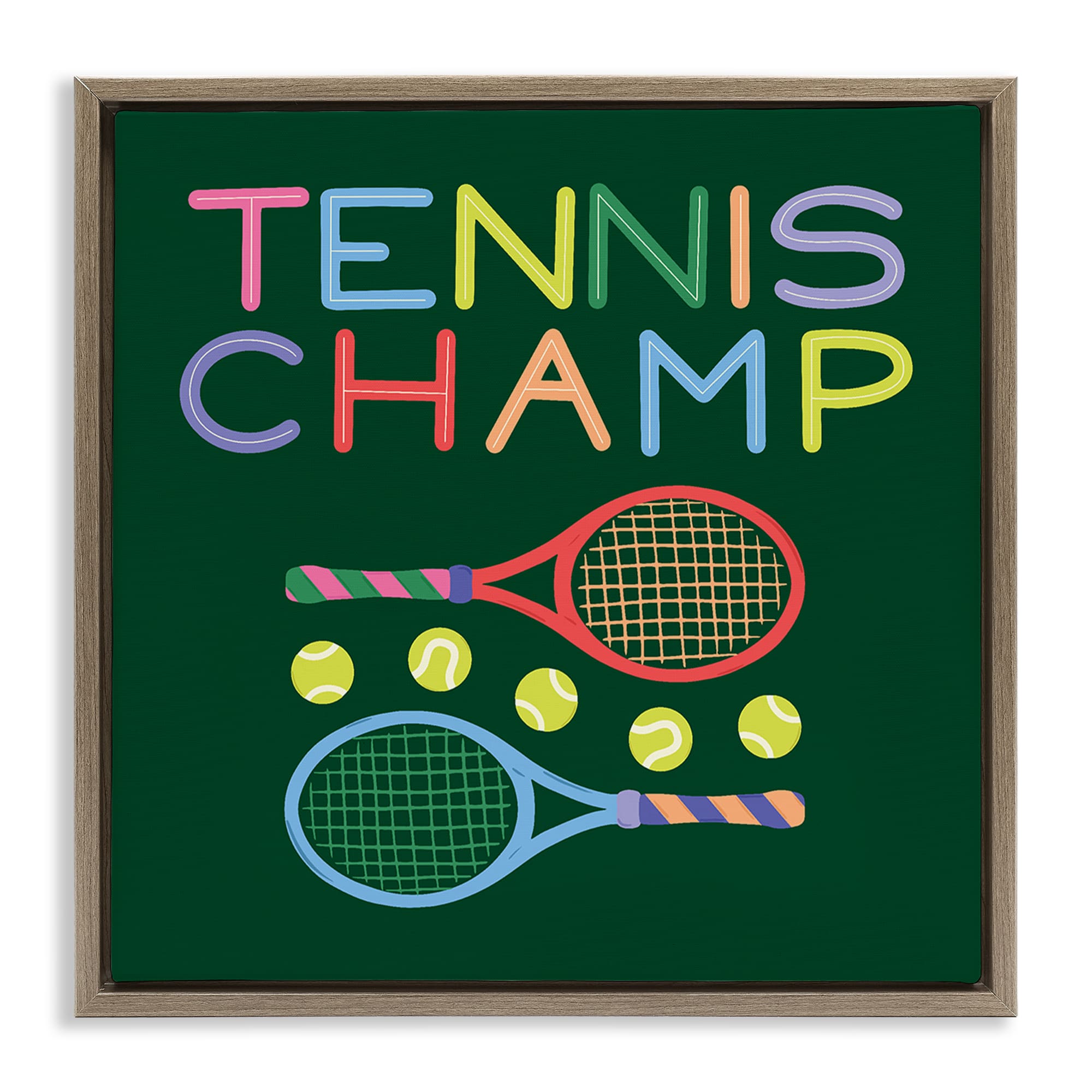 Stupell Industries BT-507-FFE-17X17 Tennis Champ Racket and Balls Brown Framed Floater Canvas Wall Art By Sazerelli Designs 18 x 18