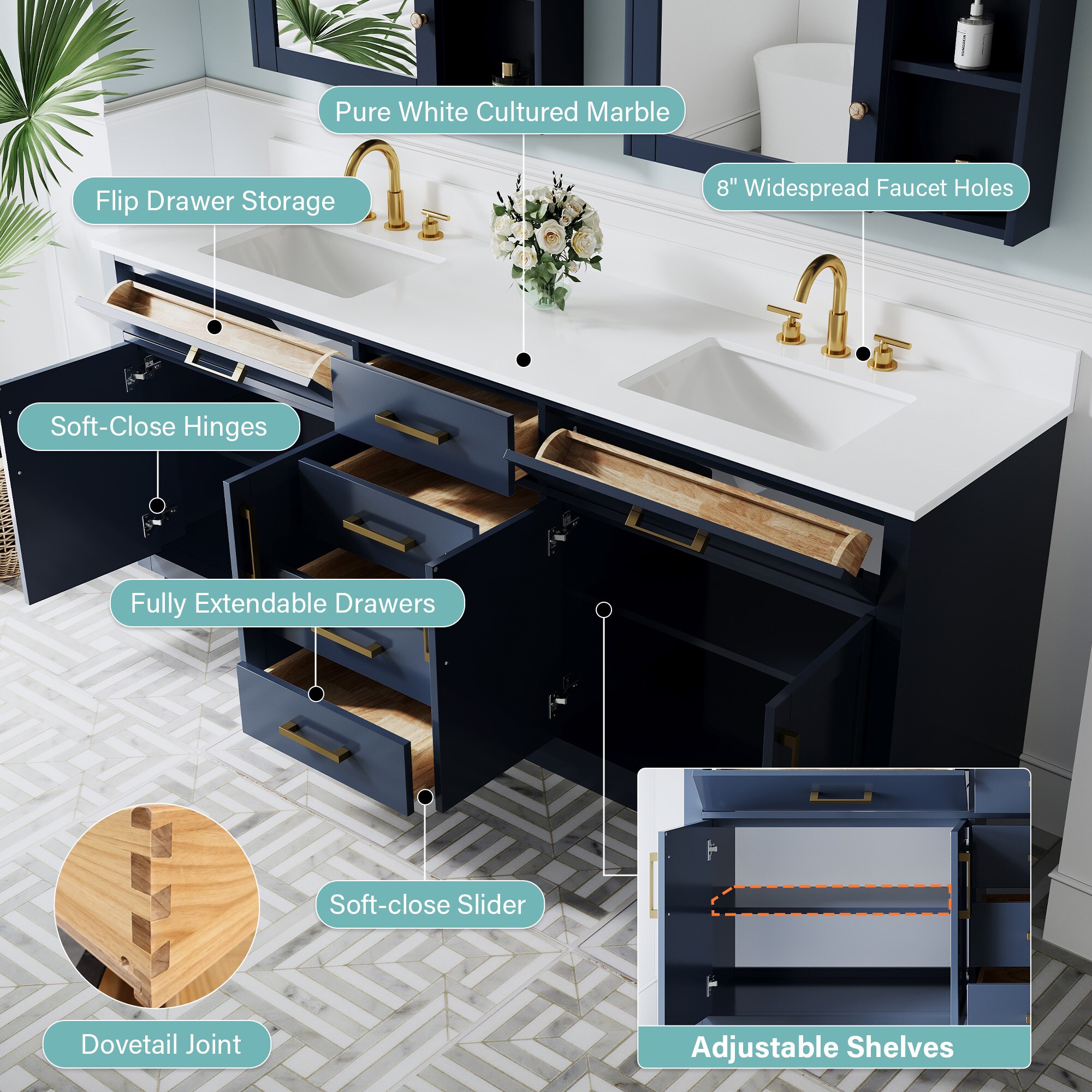 WELLFOR NOLAN60QZ-WT Bath-Vanity-Combo - View #4