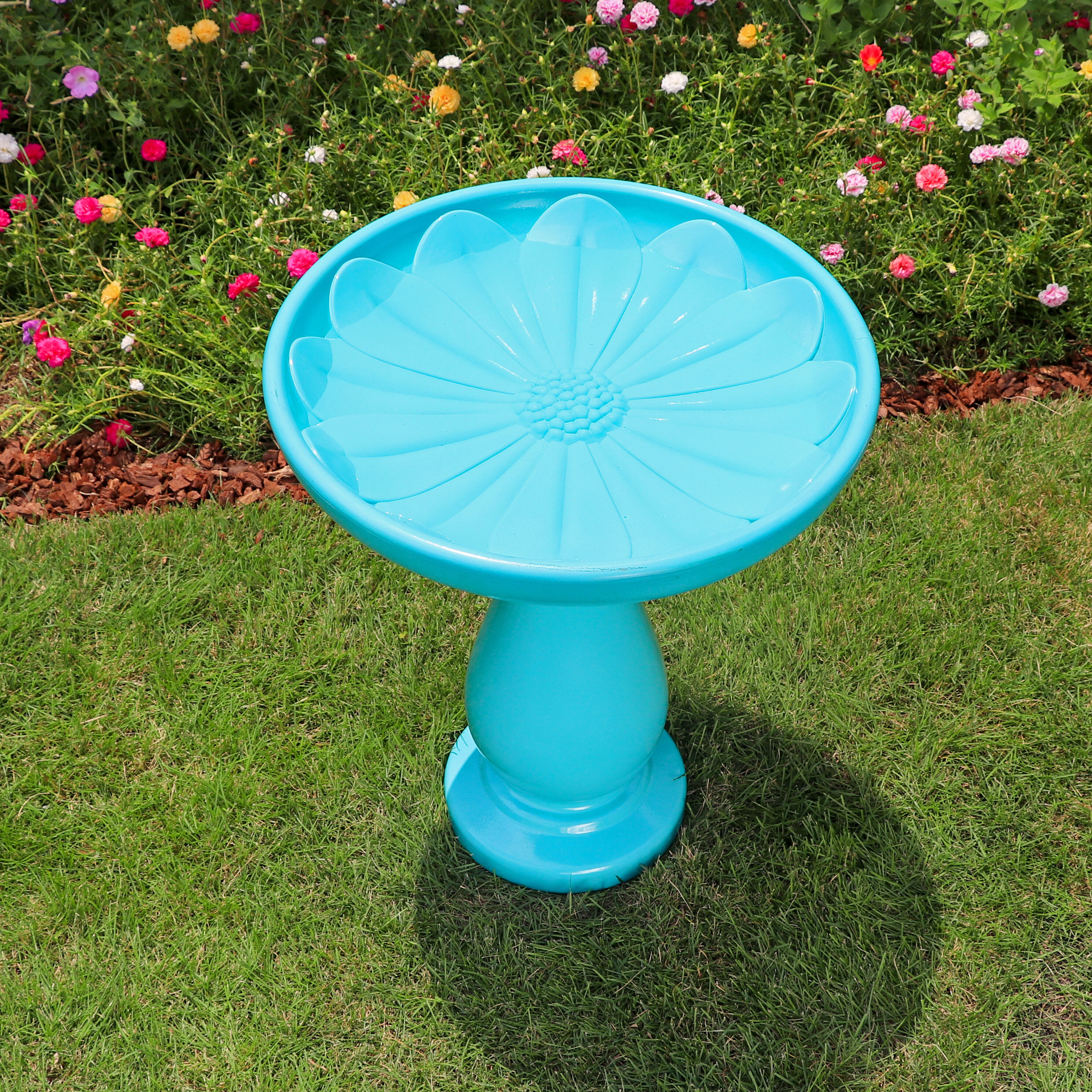 Style Selections Glossy 20-in H Turquoise Plastic Complete Birdbath in ...