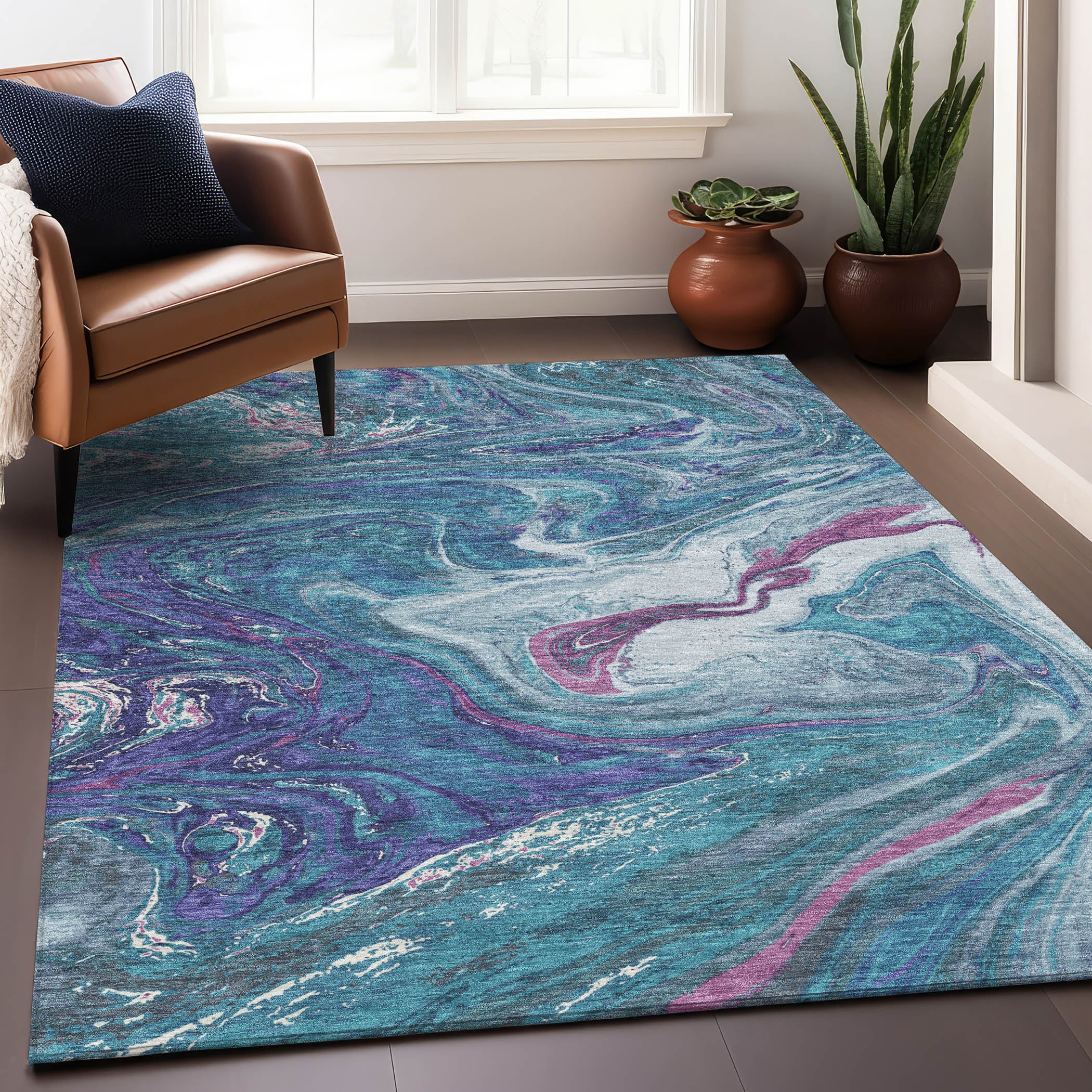 Addison Rugs ACN1061TE3X5 Chantille ACN1061TE 3 x 5 (ft) Polyester Teal Rectangular Indoor/Outdoor Geometric Machine washable Area rug