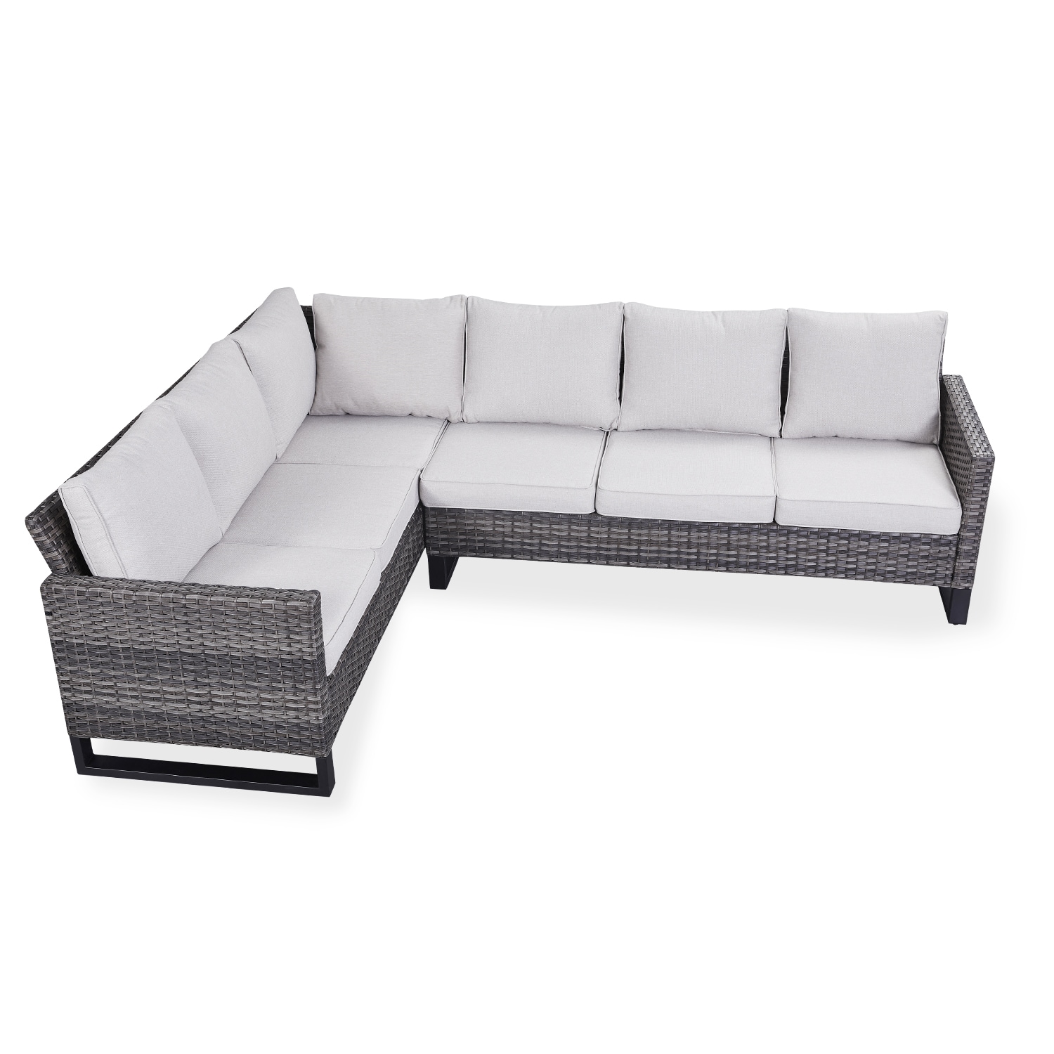 Rilyson F2S066067-2 U-Feet Wicker Outdoor Sofa with Beige Cushions and Wicker Frame