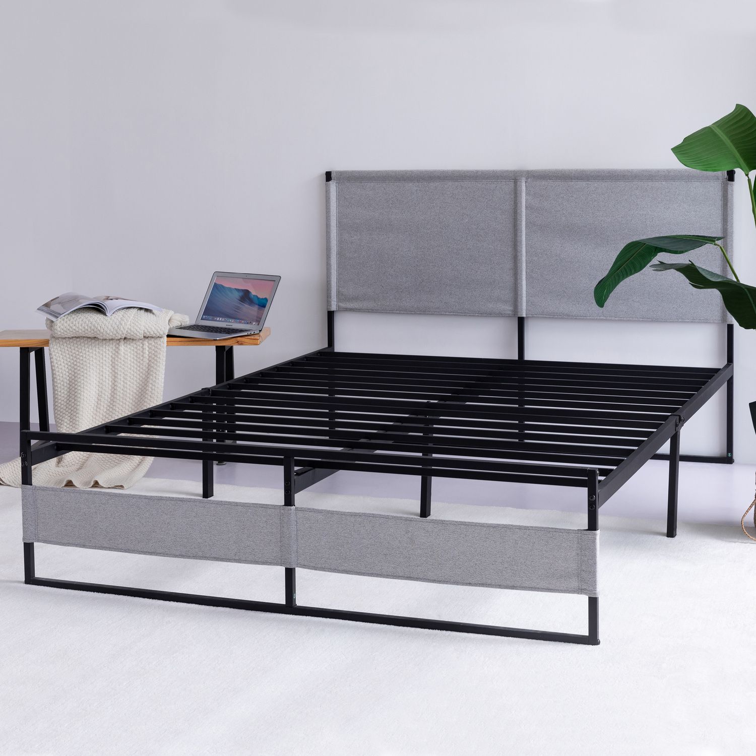JASMODER W125343548 Grey Queen Composite Platform Bed with Storage
