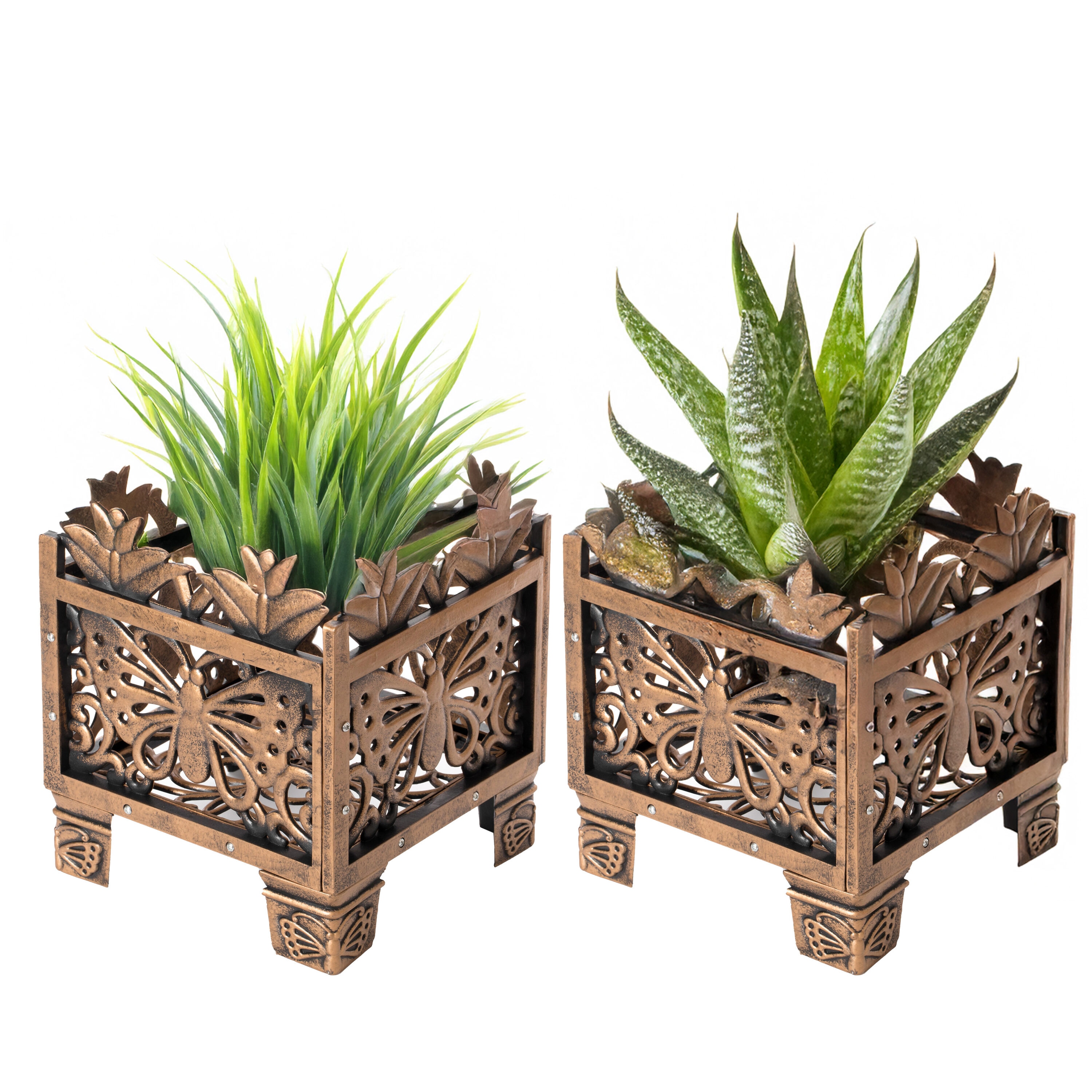 Gardenised QI004122 2 -Pack Square 10.5-Inches W Medium Brown Plastic Contemporary/Modern Indoor/Outdoor Deck box planter