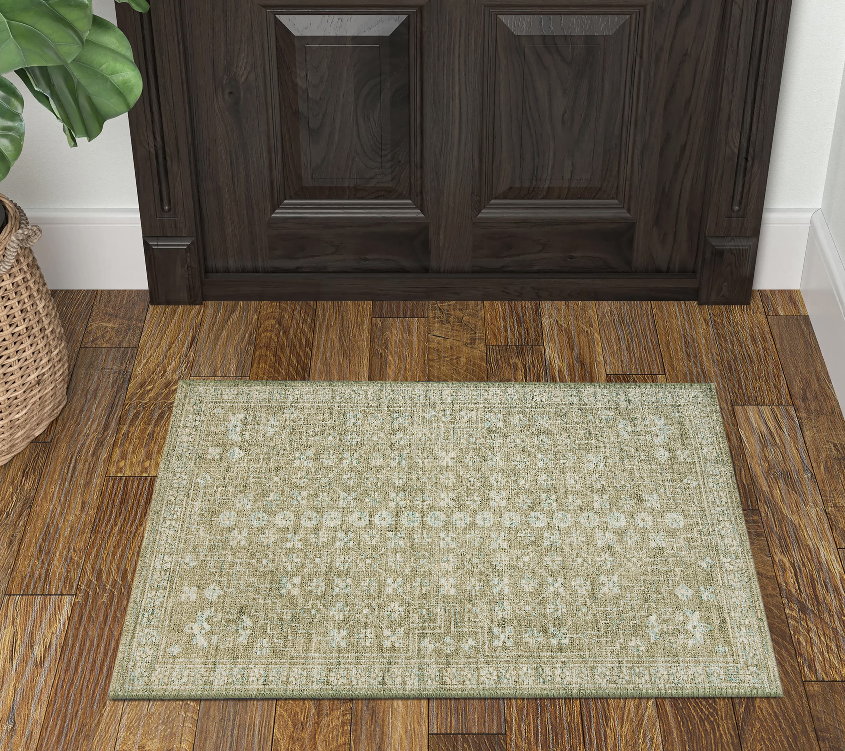 allen + roth 32504 2 x 3 (ft) Polyester Sage Rectangular Indoor Machine washable Throw rug