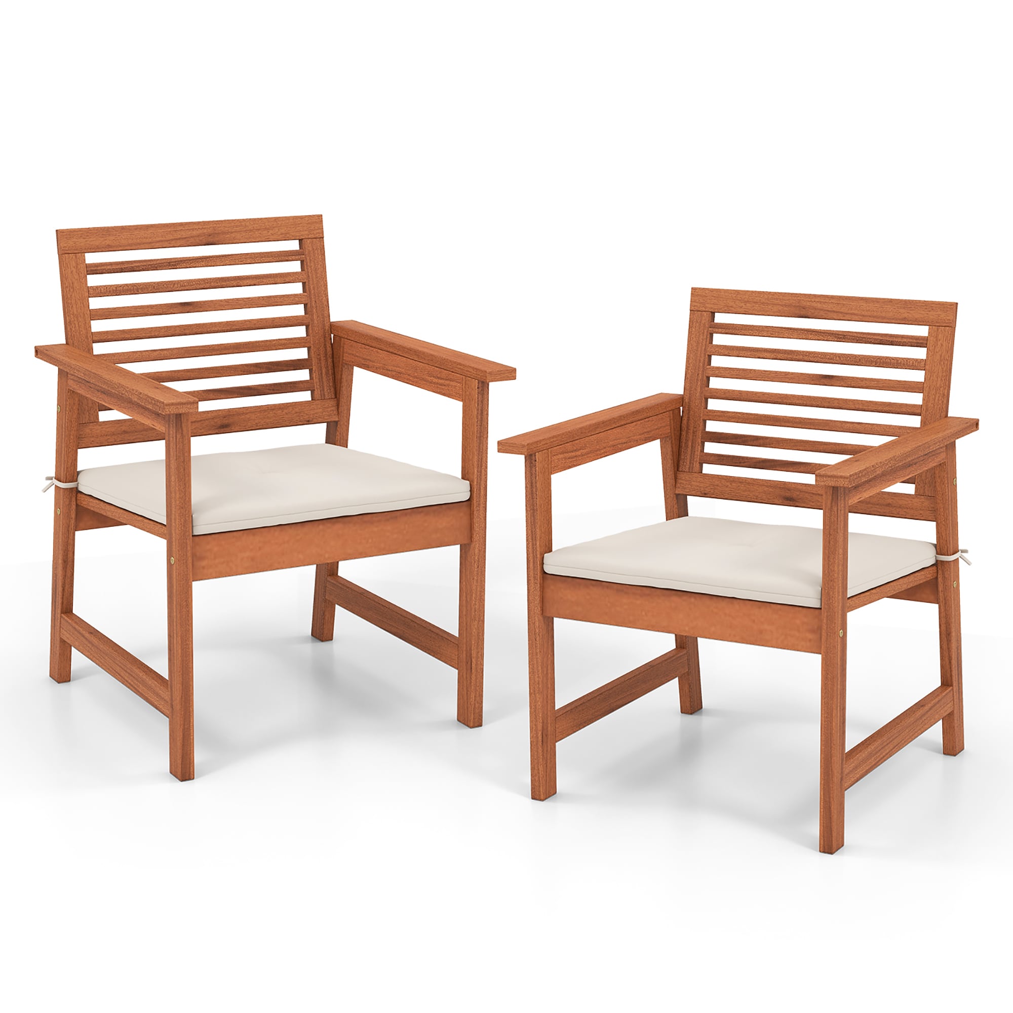 Costway LWS00084 Set of 2 Natural Wood Frame Stationary Dining Chair with Off-white Solid Seat