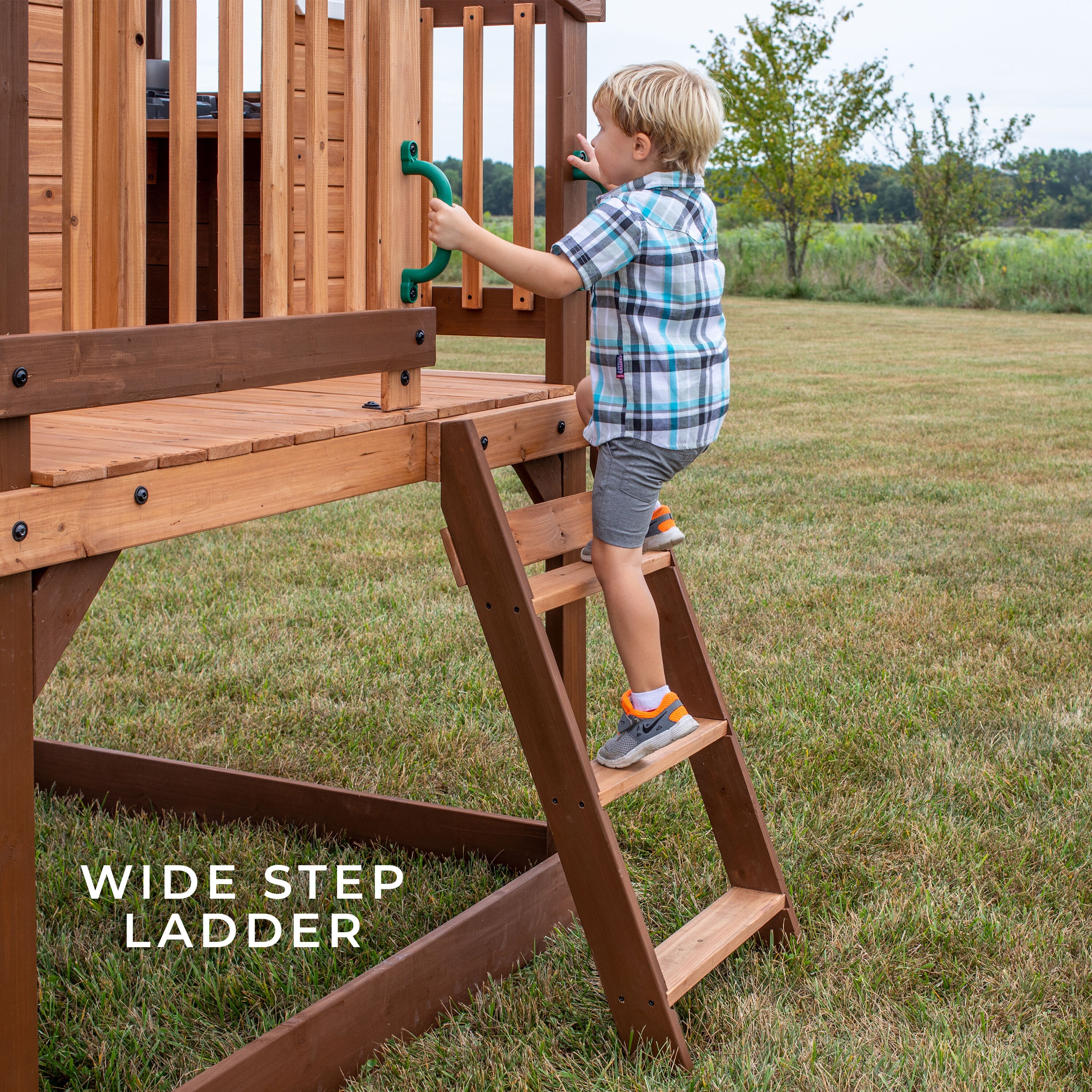 Echo Heights Wooden Playhouse with Green Slide