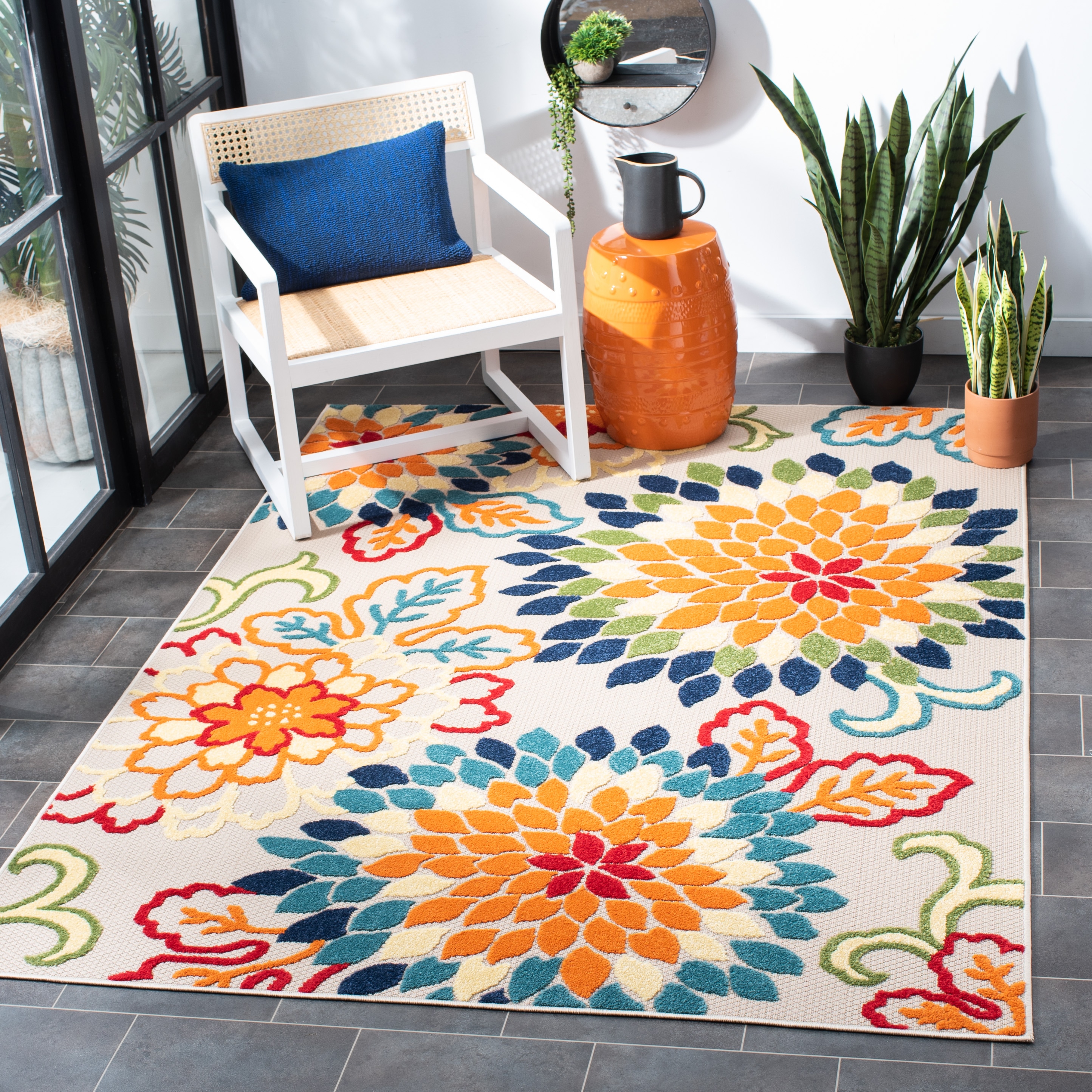 Safavieh CBN391A-8 Cabana 8 x 10 (ft) Loomed Synthetic Ivory/Orange Rectangular Indoor/Outdoor Floral Tropical Area rug