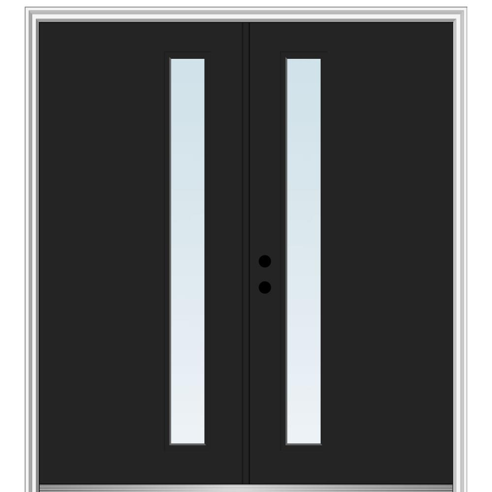 MMI DOOR 68-in x 80-in Low-e Grilles Between The Glass Primed Fiberglass  Center-hinged Right-Hand Inswing Double Patio Door Brickmould Included in  the Patio Doors department at