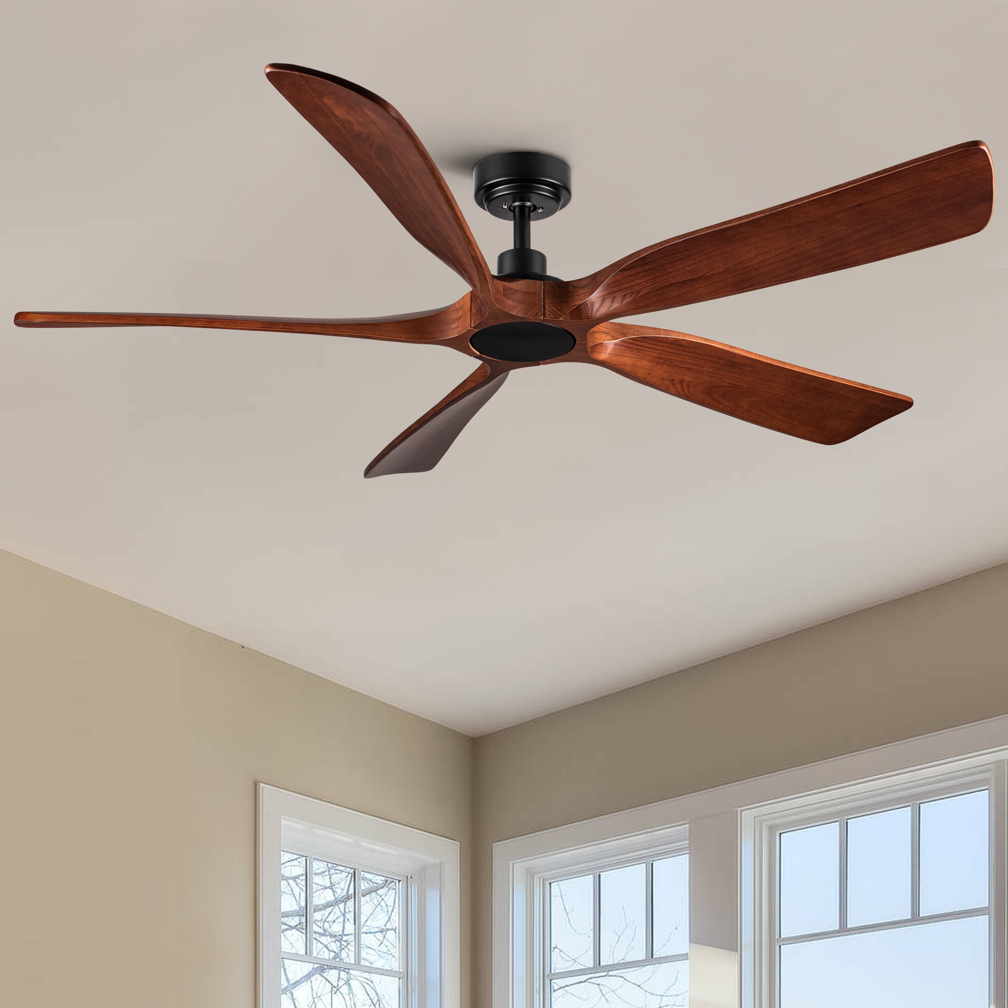 BABOOM BOM-7141065-OR 60-in Black with Wood Blades Ceiling Fan Without Light - Remote Included ( 5 -Blade )