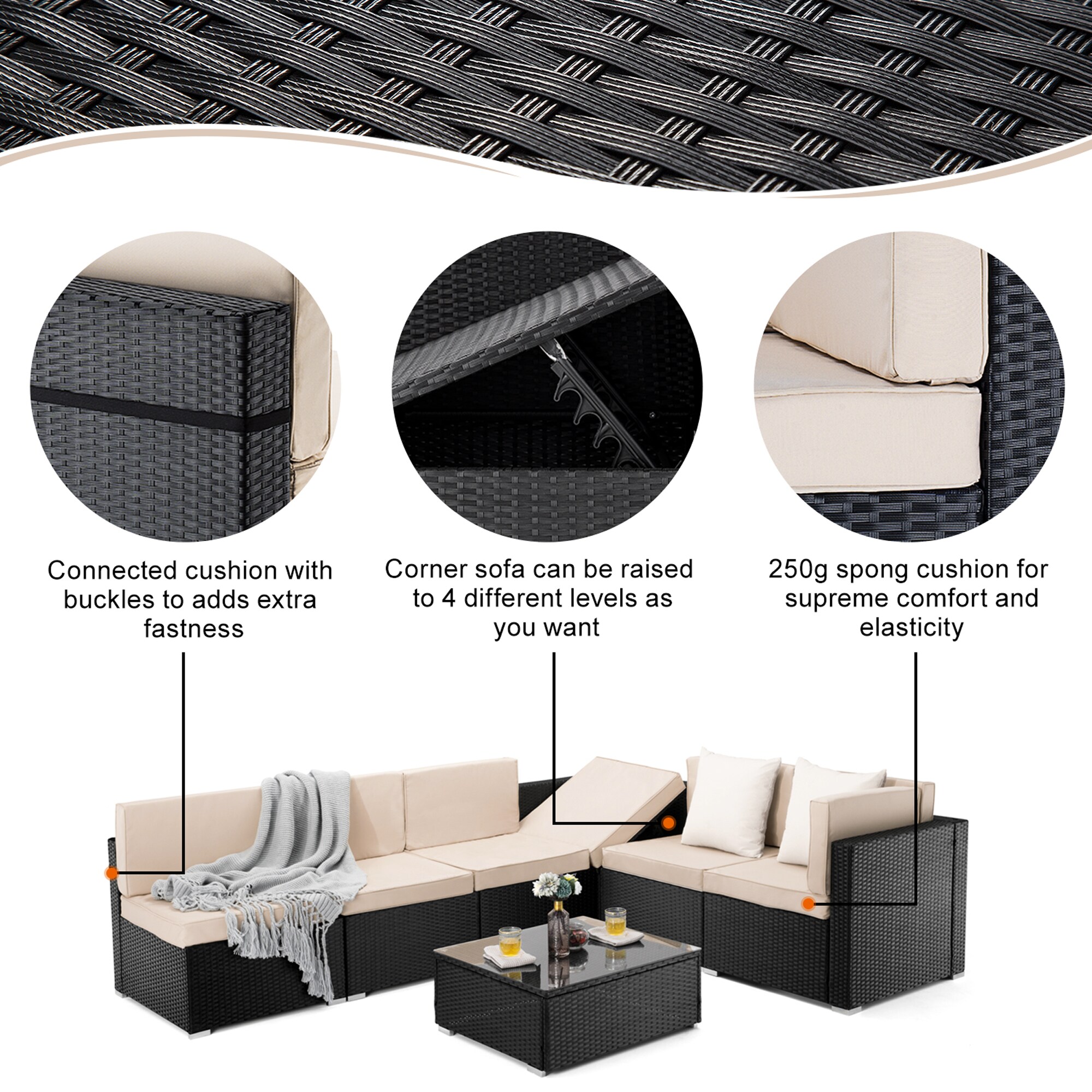 PamaPic 7 Piece Patio conversation set Rattan Outdoor Sectional with