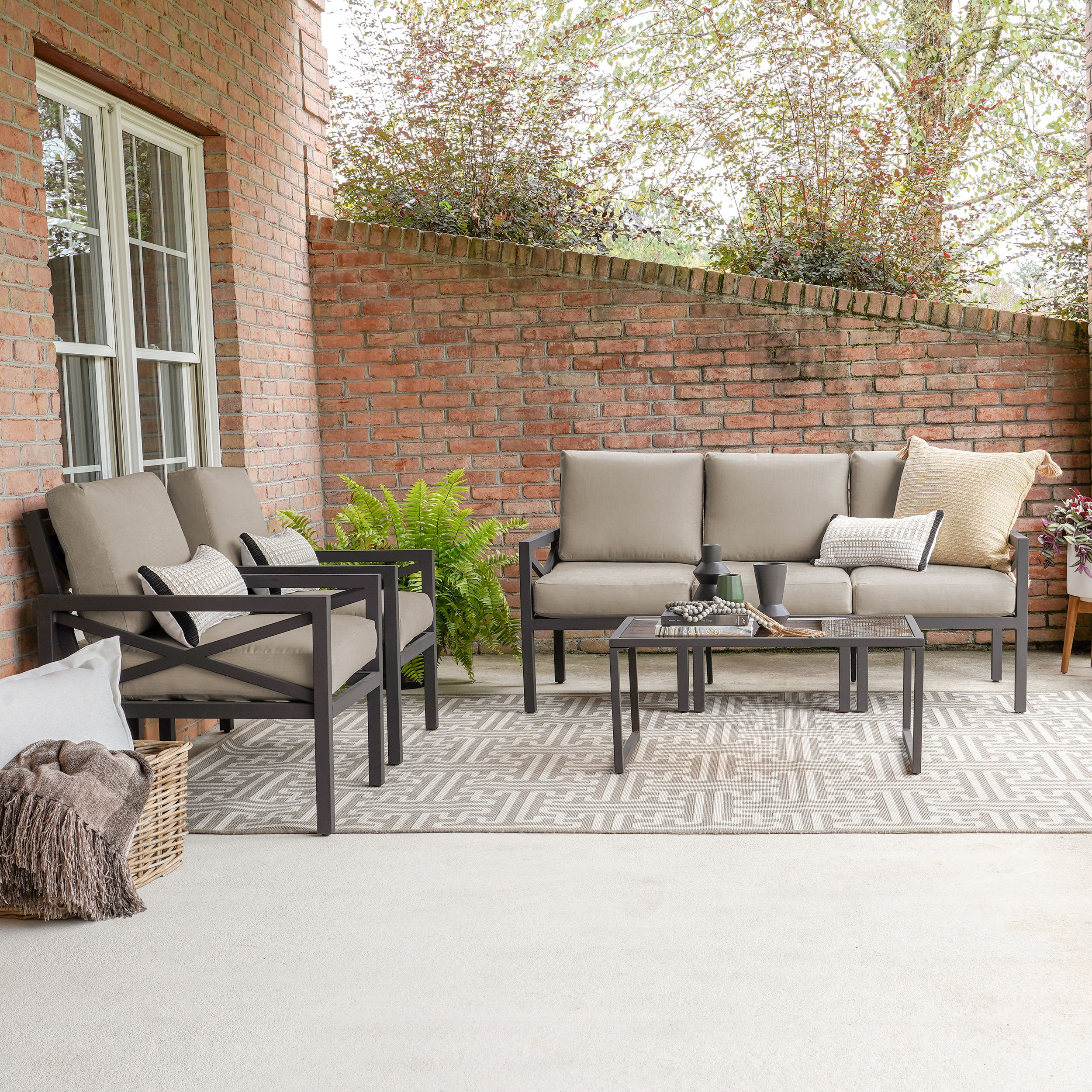 Leisure Made 639288-TAN Blakely 6-Piece Patio Sofa Conversation Set with Tan Cushions