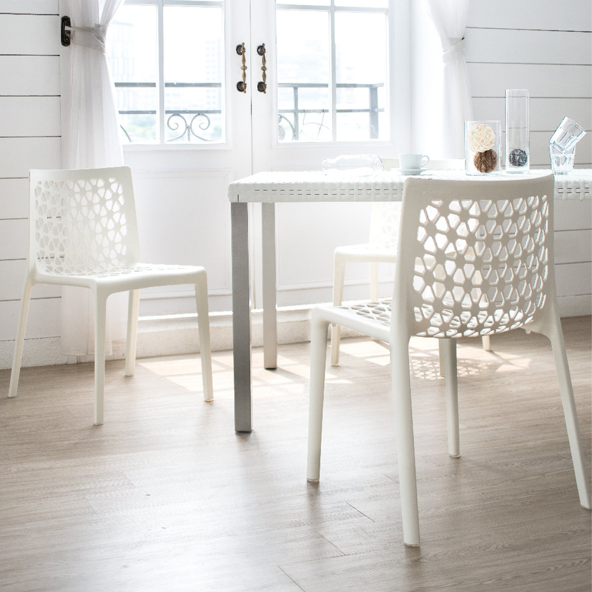 Lagoon 7053W9-SALGS Milan Set of 2 Stackable White Resin Frame Stationary Dining Chair with Slat Seat