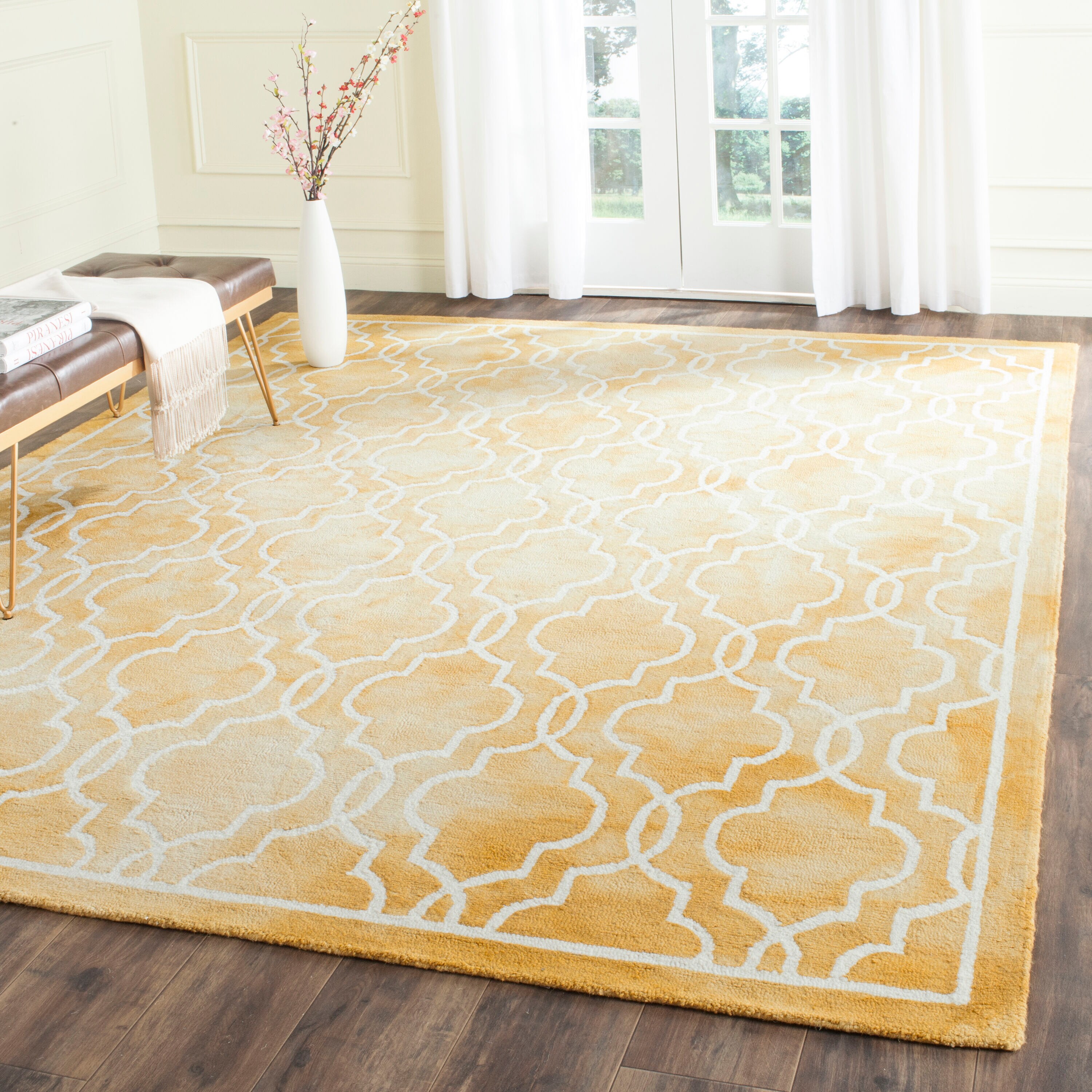 Safavieh DDY539H-8 Dip Dye Maribeth 8 x 10 (ft) Tufted Wool Gold/Ivory Rectangular Indoor Trellis Bohemian/Eclectic Area rug