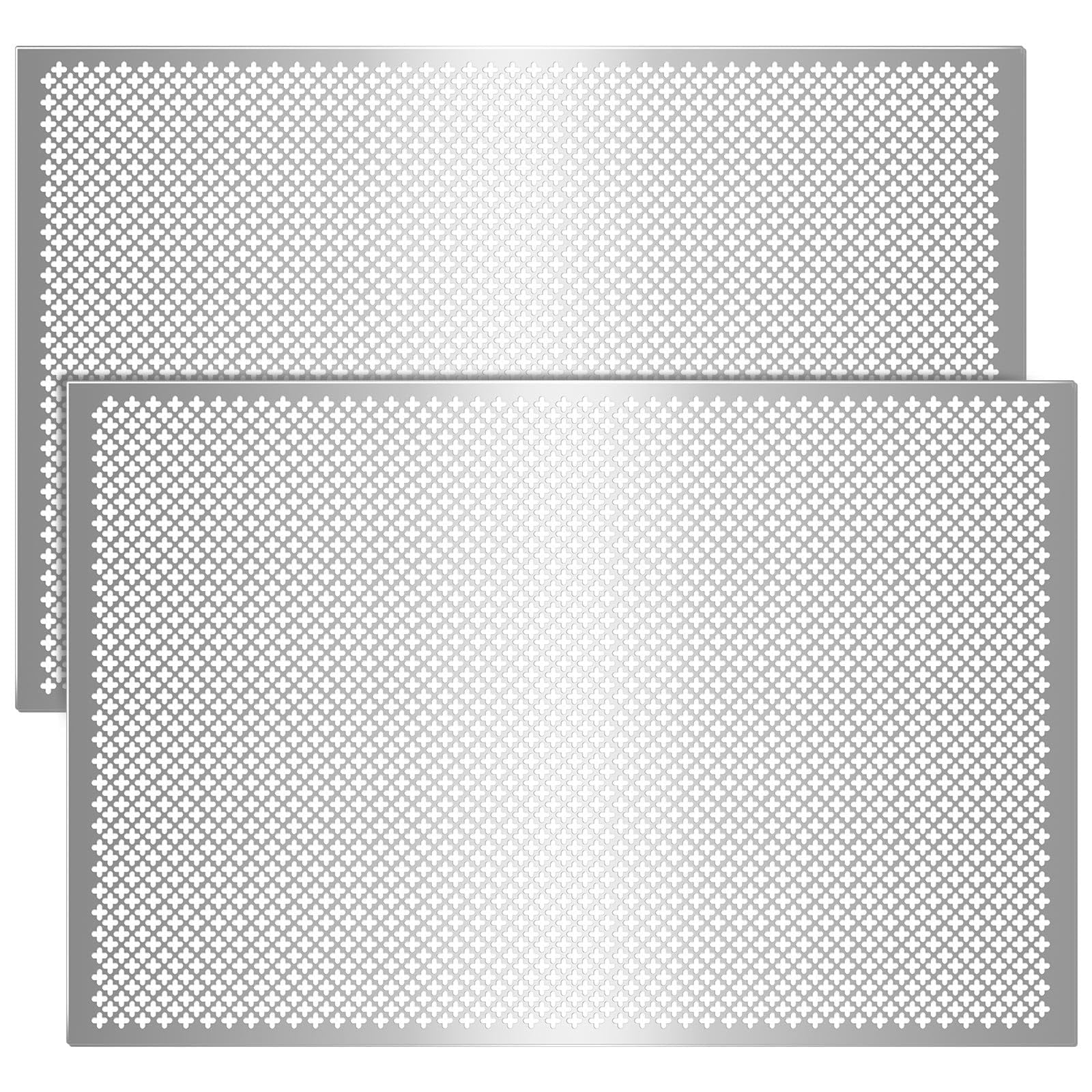 Etokfoks  cloverleaf decorative screen panel set 2 ft x 3 ft silver aluminum perforated metal mesh sheets for indoor and outdoor projects