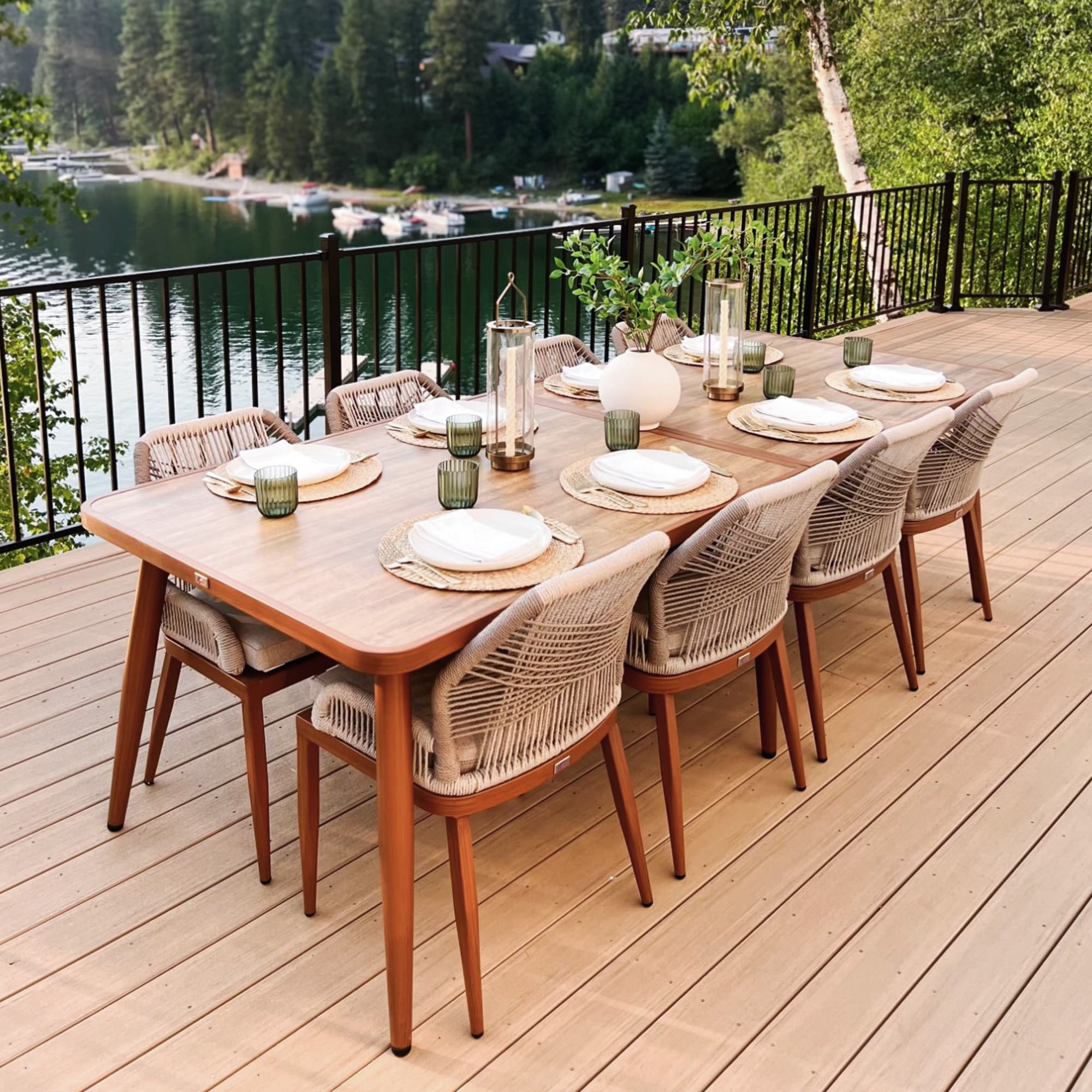 PURPLE LEAF LS06-DS11-SKS-300-1 11 -Piece 11 pieces-Rectangle Rattan Patio Dining Set Aluminum Rectangle Table with 10 Off-white Cushions Stationary Chairs