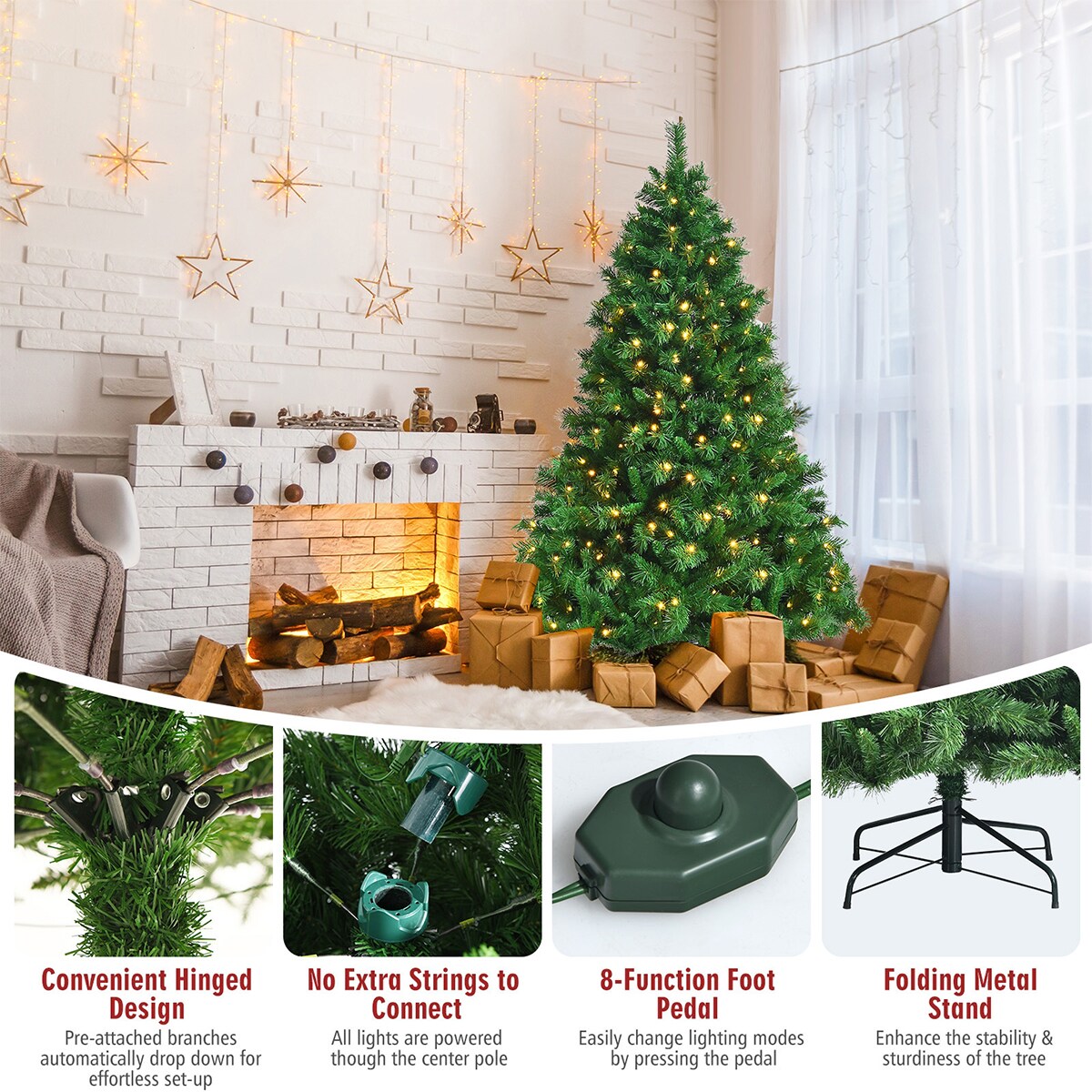 WELLFOR Remote Control Tree 6-ft Pre-lit Flocked Artificial