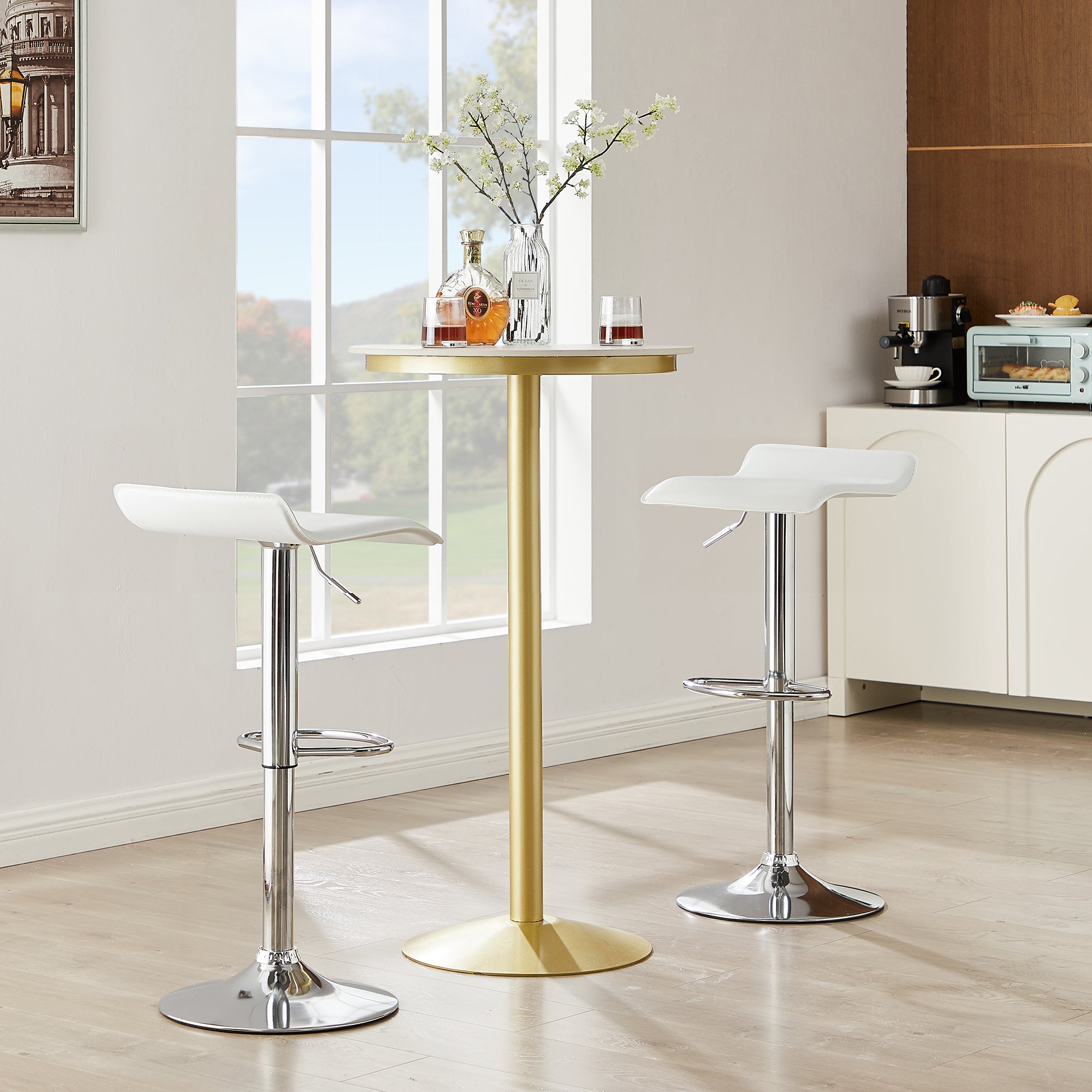 Vecelo LOE-C11-WHT Swivel Upholstered Adjustable Height Counter Stool with Metal Frame Set of 2