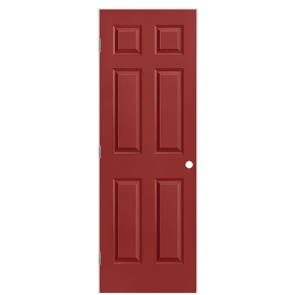 Masonite 1317213 28-in x 80-in Barn Red Hollow core 6-panel Right hand Smooth Prefinished Molded composite Flat Jamb Single Prehung Interior Door