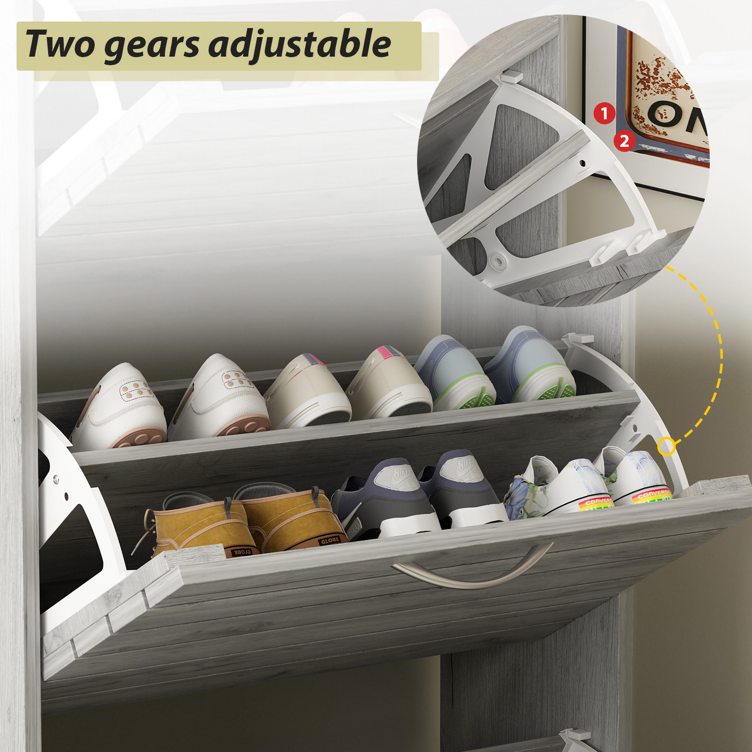 FUFU&GAGA 42.3 in. H x 22.4 in. W Gray Shoe Storage Cabinet with 3