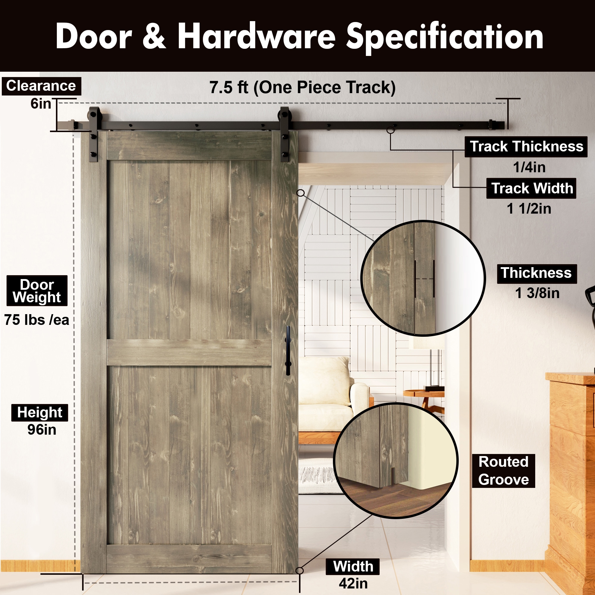 HOMACER YT1TGH090C-4296-H-GR Barn-Doors - View #7