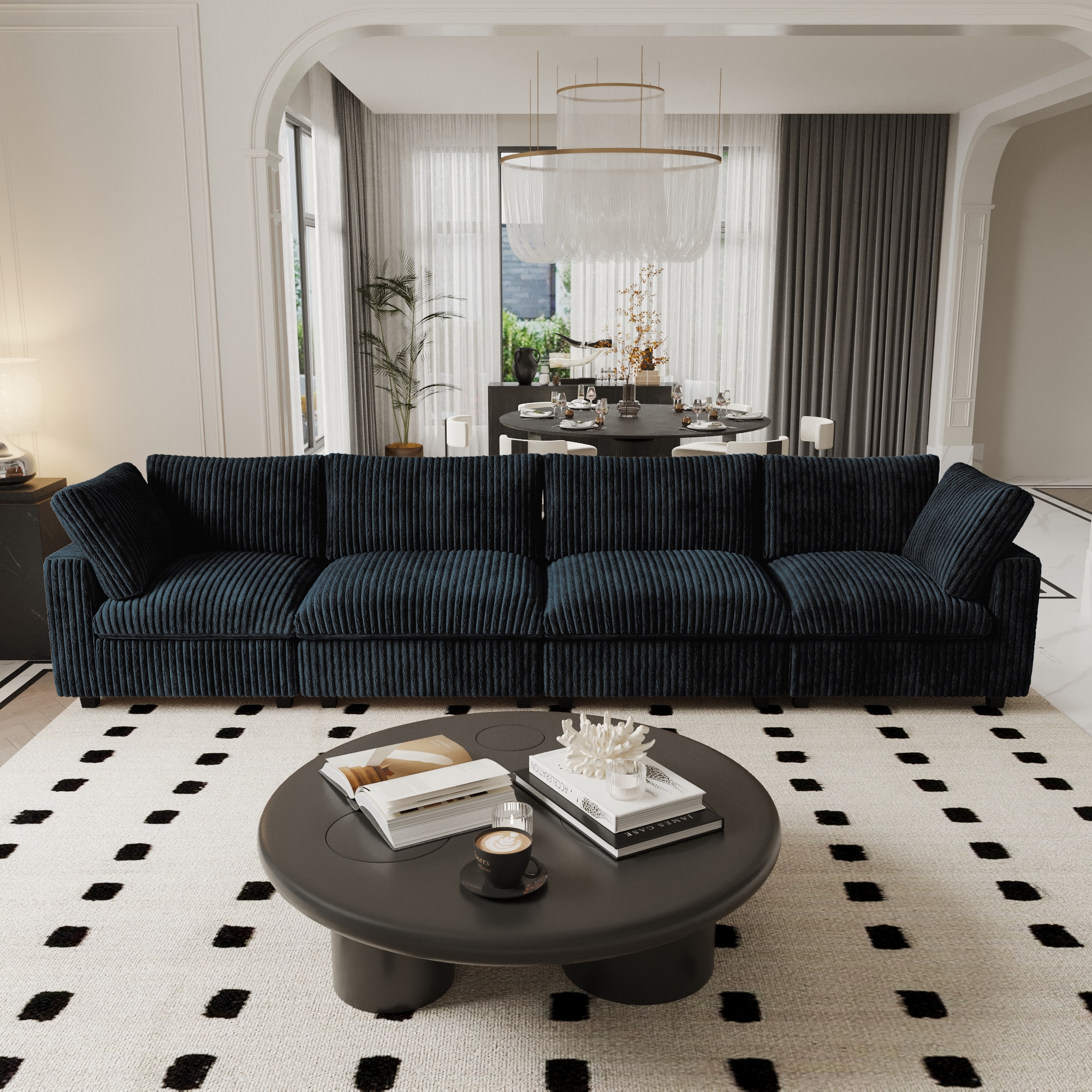 BuotiqHom DH-SF4-141BK 157-in Modern Black (4 Seats) Velvet 4 -seater Sectional