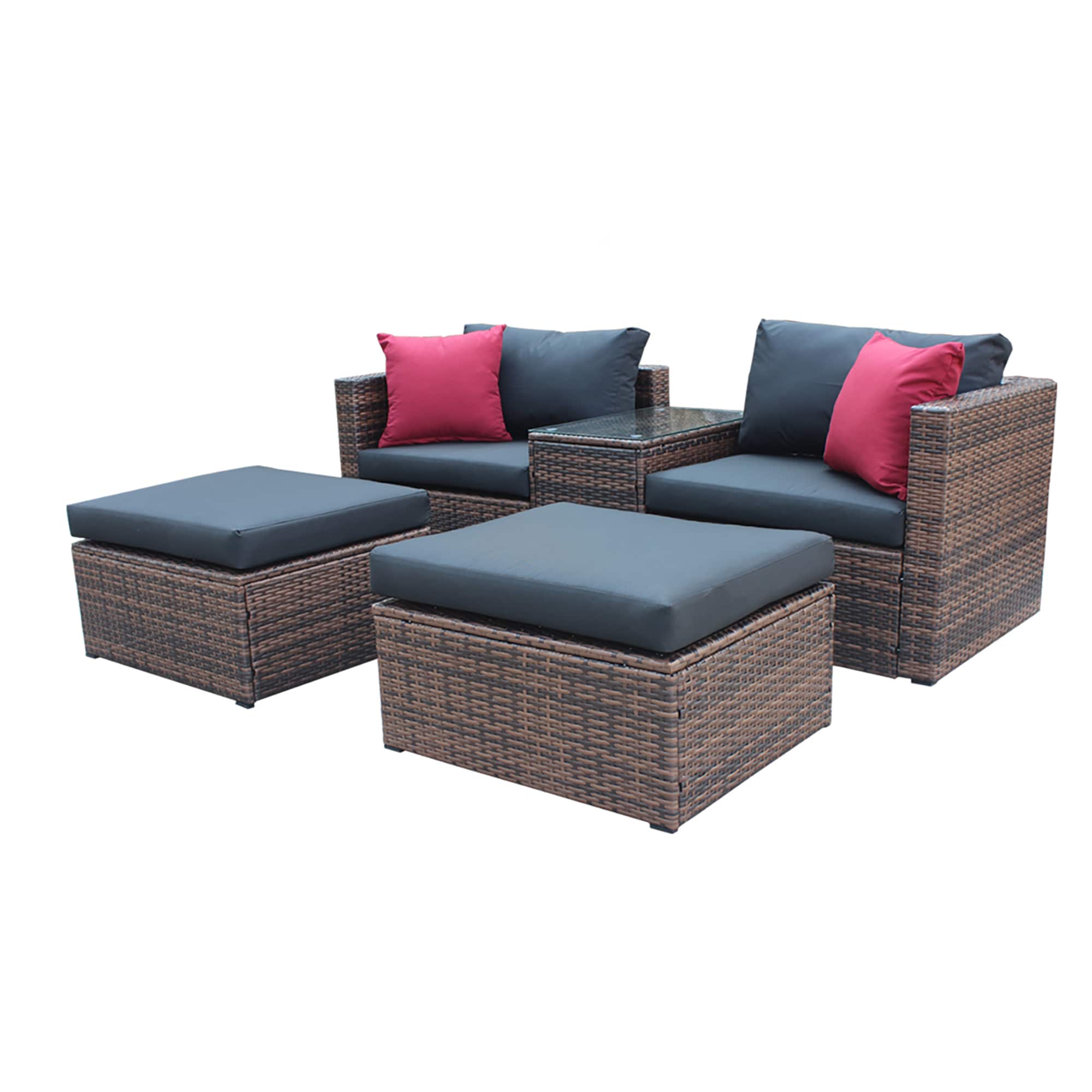 CASAINC CS-ORIP-002 PE Wicker Sectional Sofa Set 5 -Piece Wicker Patio Conversation Set with Black Wicker Cushions