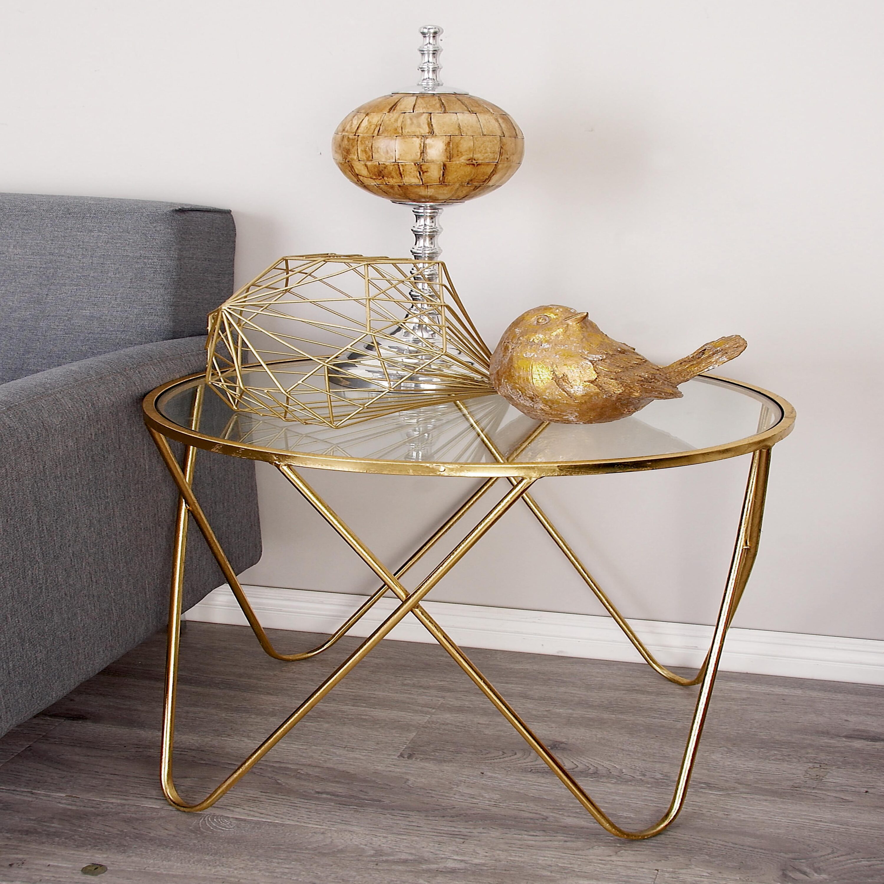 Grayson Lane 65491 3 -Piece Modern Textured IRON, SMOOTH GLASS Accent Table Set