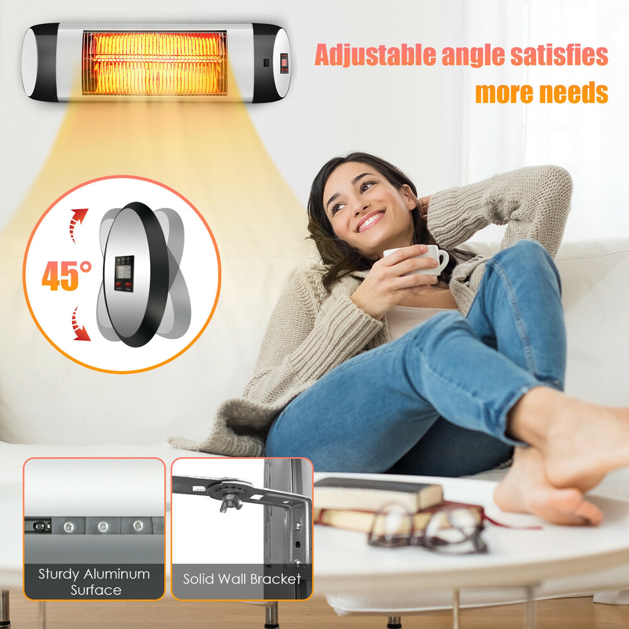 Black Wall Mounted Electric Infrared Heater with Remote