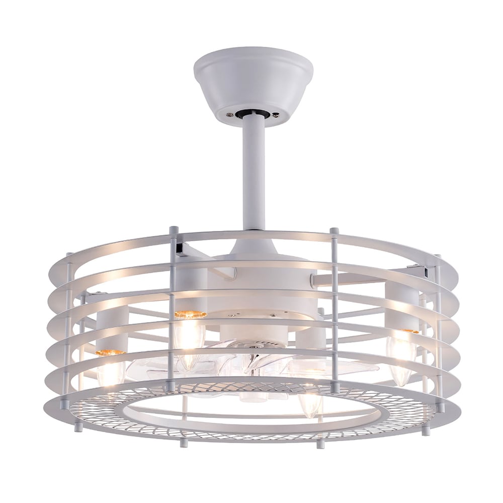 Oukaning JZUCOD8M99HCX 18.5-in Industrial White Metal Caged with ABS Blades Fandelier Ceiling Fan Light Kit Compatible - Remote Included ( 7 -Blade )